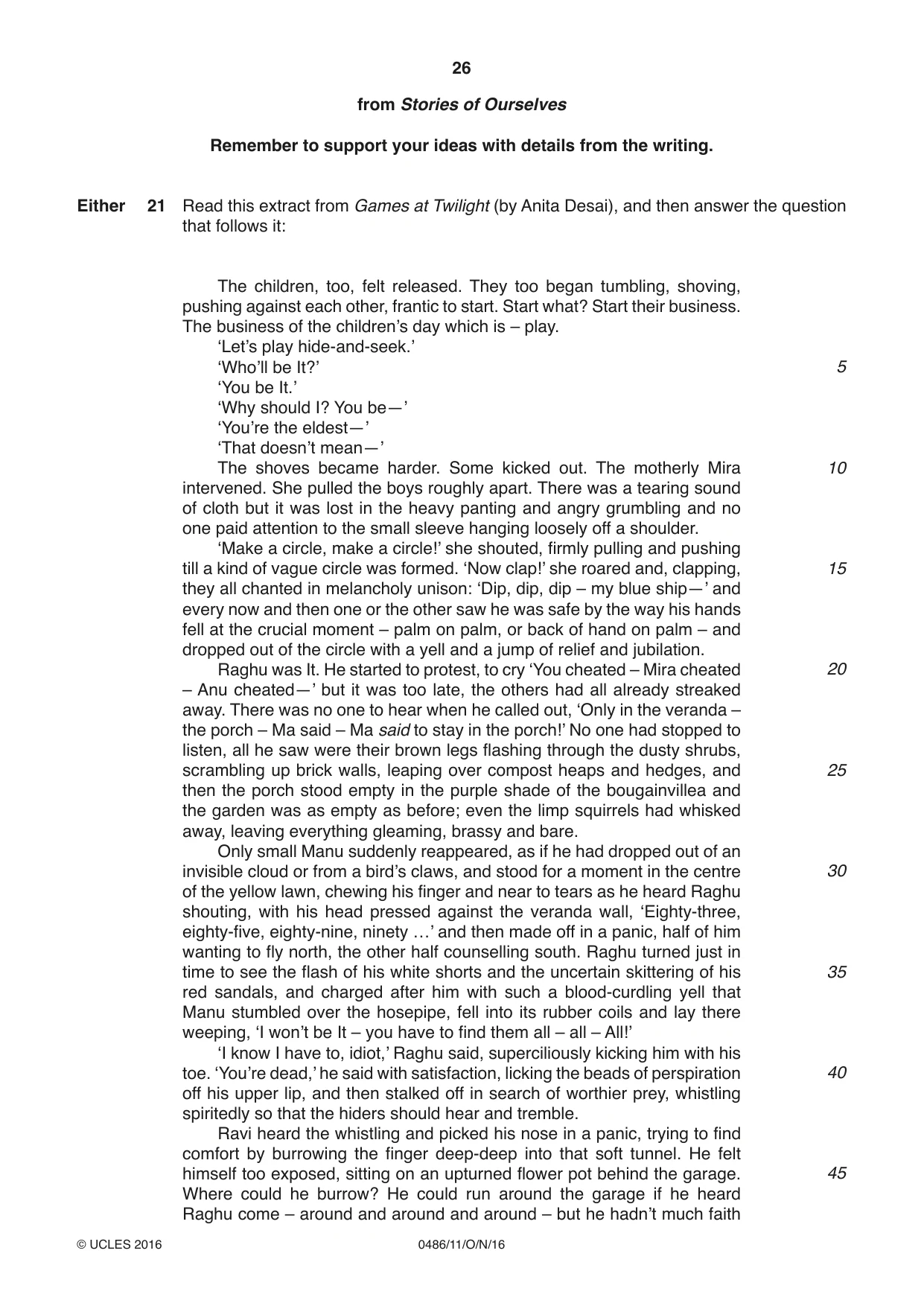 Cambridge IGCSE English - Literature 0486 2016 Oct/Nov Paper 1 · Variant 1 question paper, page 26 of 28