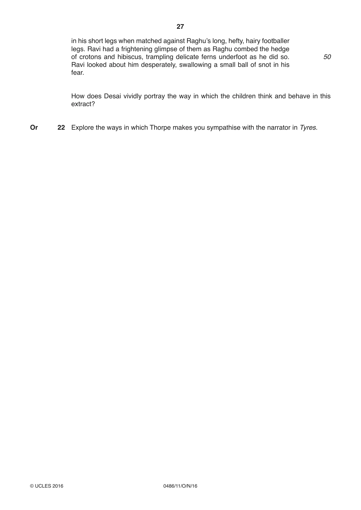 Cambridge IGCSE English - Literature 0486 2016 Oct/Nov Paper 1 · Variant 1 question paper, page 27 of 28