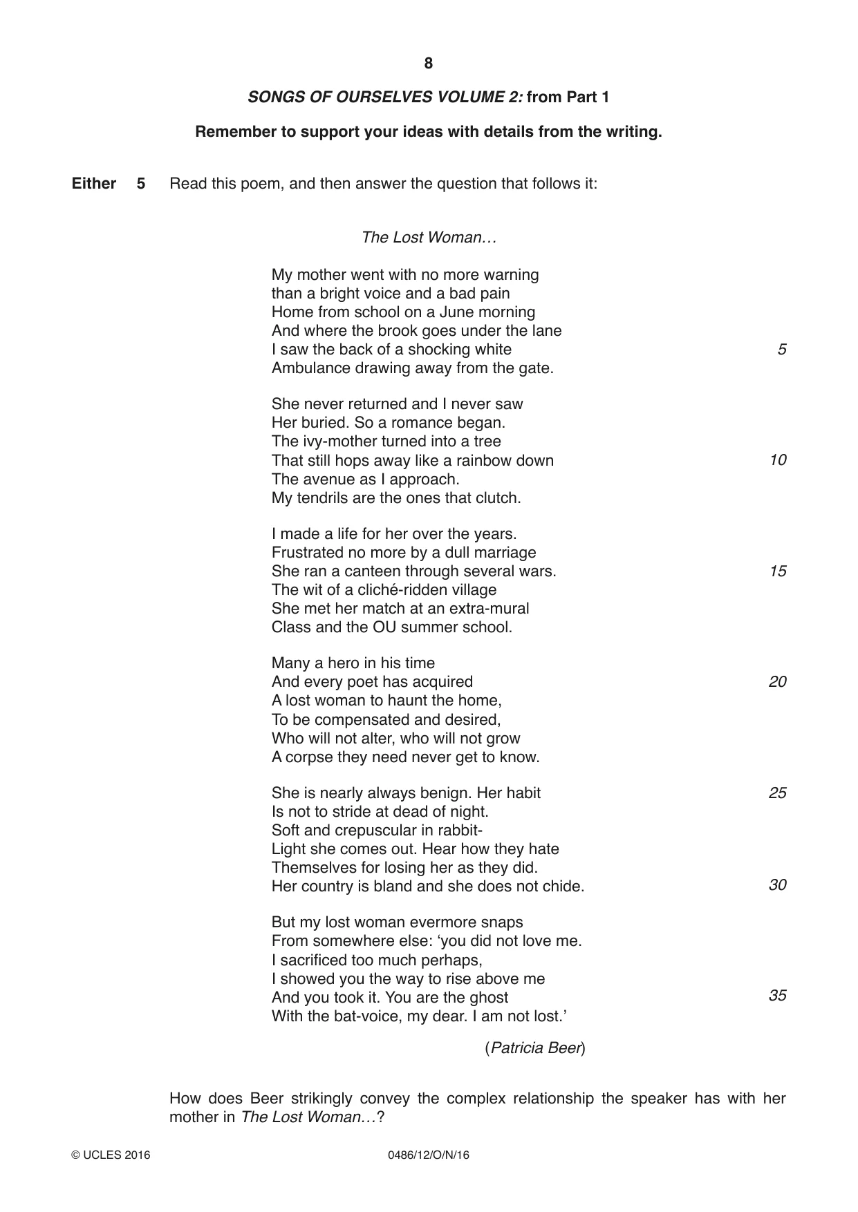 Cambridge IGCSE English - Literature 0486 2016 Oct/Nov Paper 1 · Variant 2 question paper, page 8 of 28