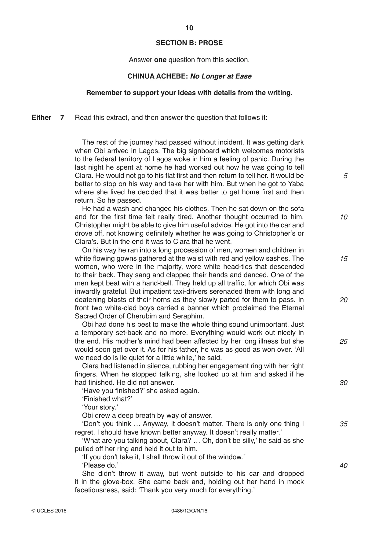 Cambridge IGCSE English - Literature 0486 2016 Oct/Nov Paper 1 · Variant 2 question paper, page 10 of 28