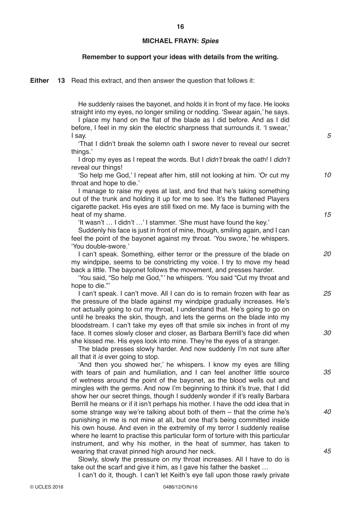 Cambridge IGCSE English - Literature 0486 2016 Oct/Nov Paper 1 · Variant 2 question paper, page 16 of 28