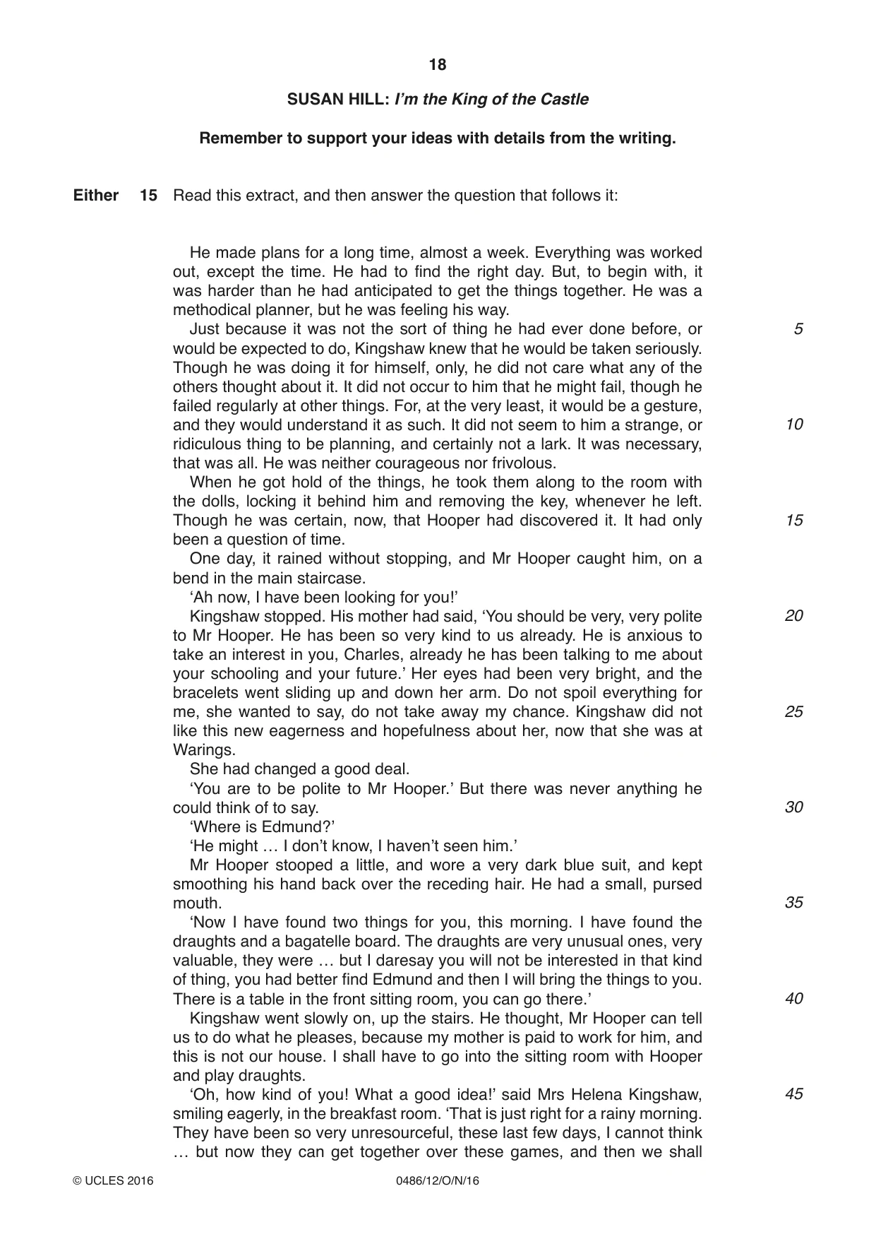 Cambridge IGCSE English - Literature 0486 2016 Oct/Nov Paper 1 · Variant 2 question paper, page 18 of 28
