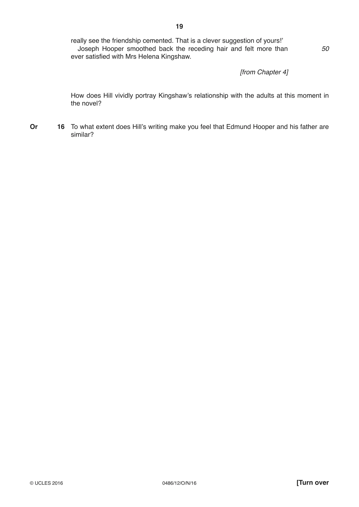 Cambridge IGCSE English - Literature 0486 2016 Oct/Nov Paper 1 · Variant 2 question paper, page 19 of 28