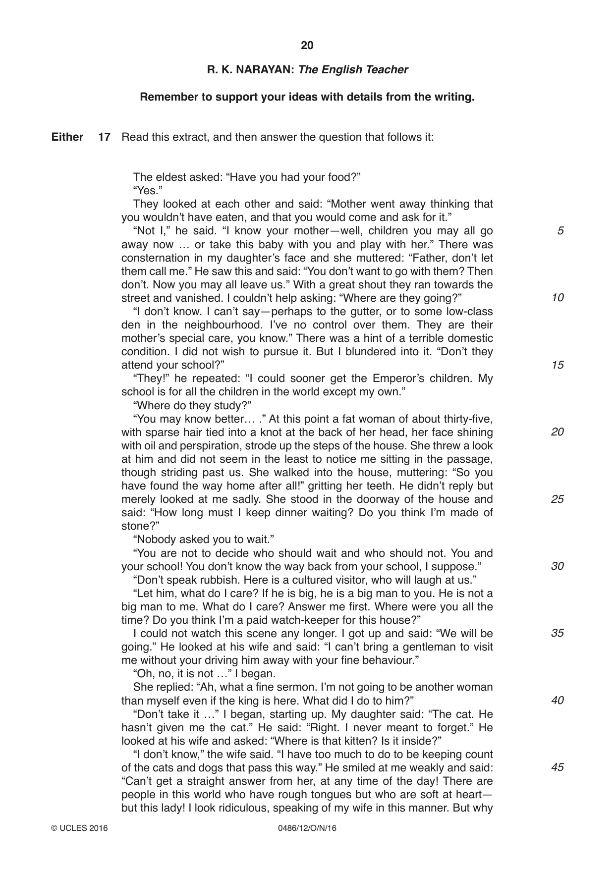 Cambridge IGCSE English - Literature 0486 2016 Oct/Nov Paper 1 · Variant 2 question paper, page 20 of 28