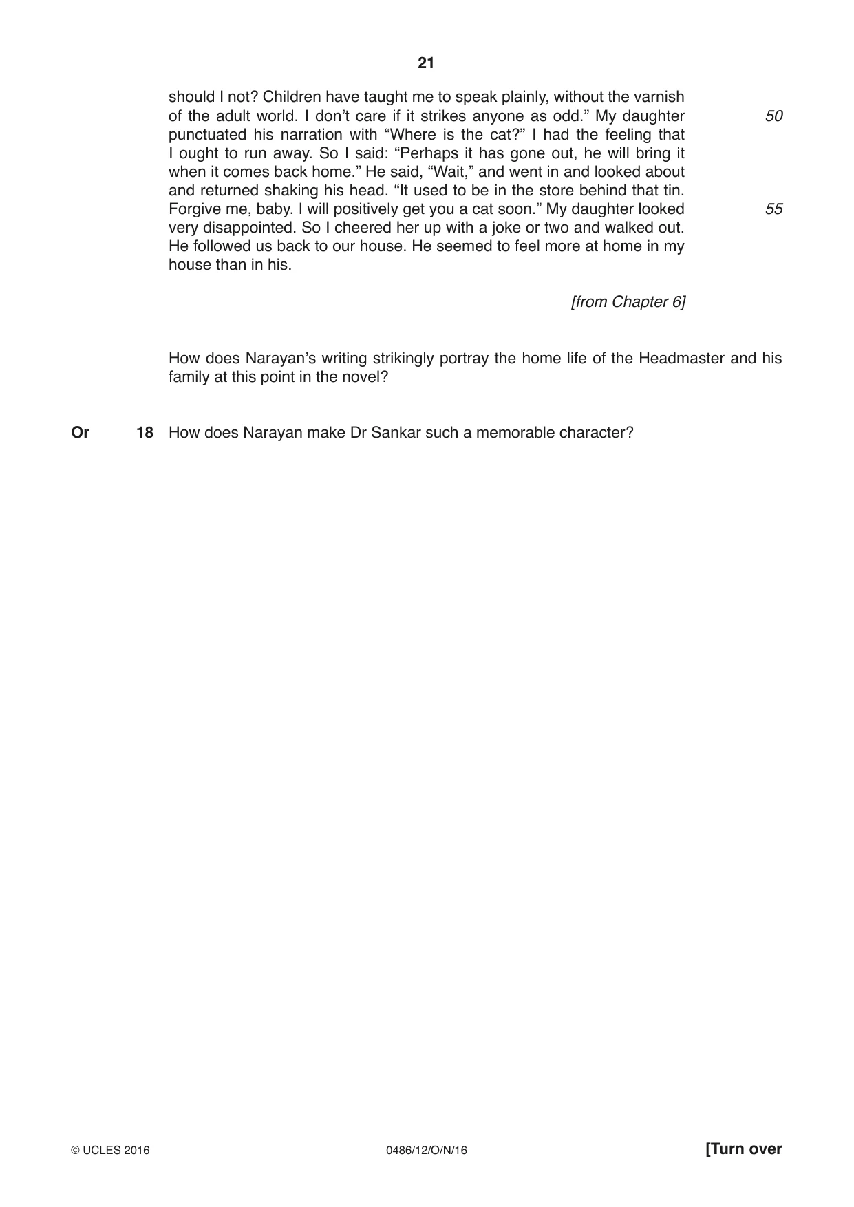 Cambridge IGCSE English - Literature 0486 2016 Oct/Nov Paper 1 · Variant 2 question paper, page 21 of 28