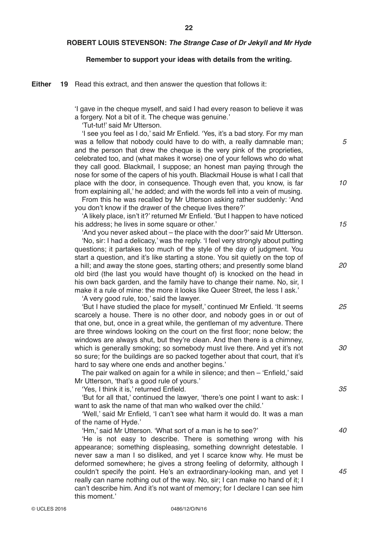Cambridge IGCSE English - Literature 0486 2016 Oct/Nov Paper 1 · Variant 2 question paper, page 22 of 28