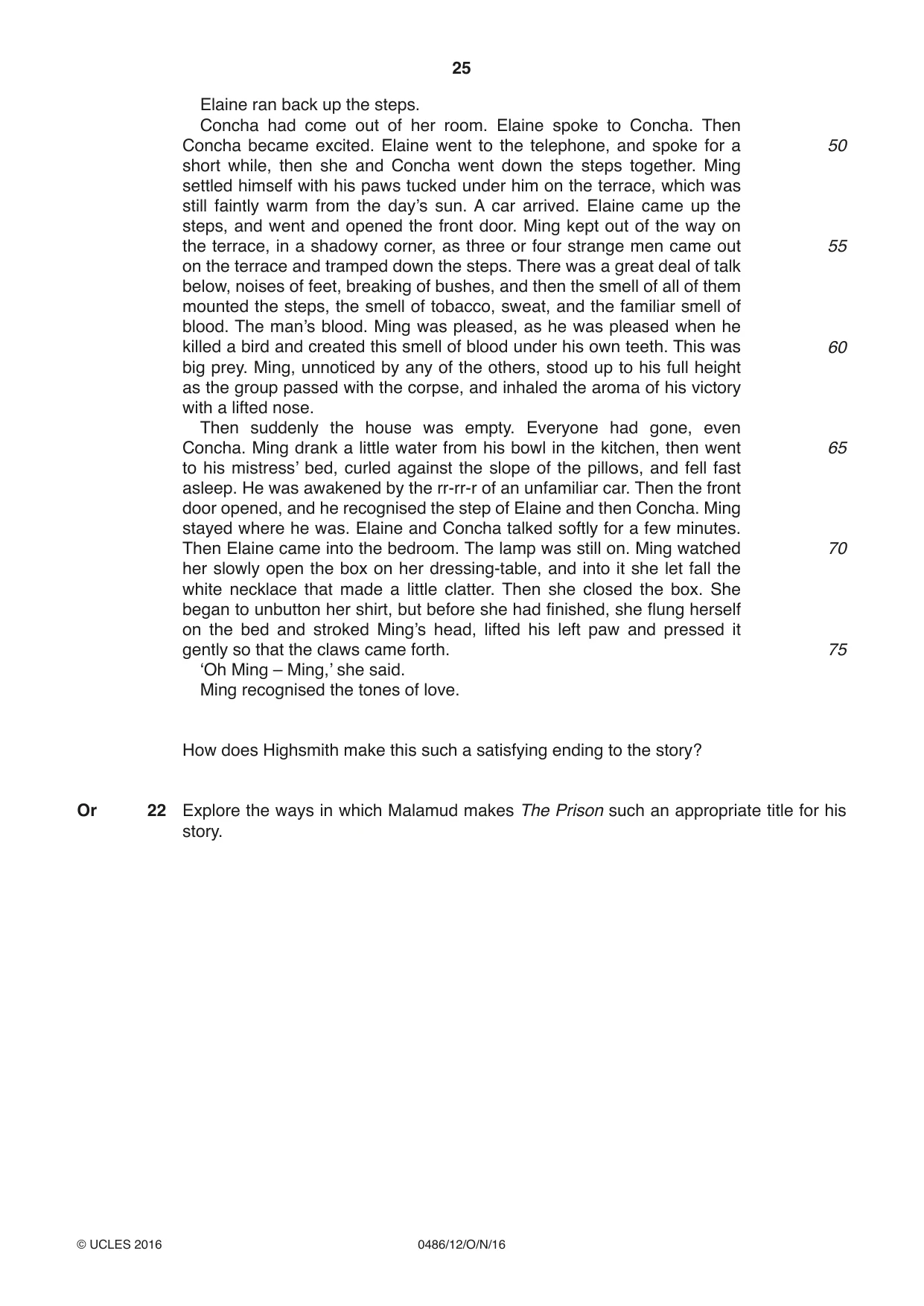 Cambridge IGCSE English - Literature 0486 2016 Oct/Nov Paper 1 · Variant 2 question paper, page 25 of 28