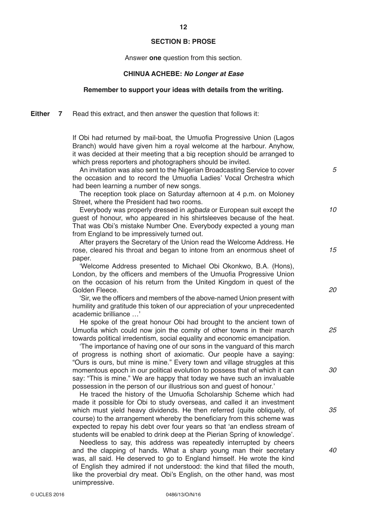 Cambridge IGCSE English - Literature 0486 2016 Oct/Nov Paper 1 · Variant 3 question paper, page 12 of 28