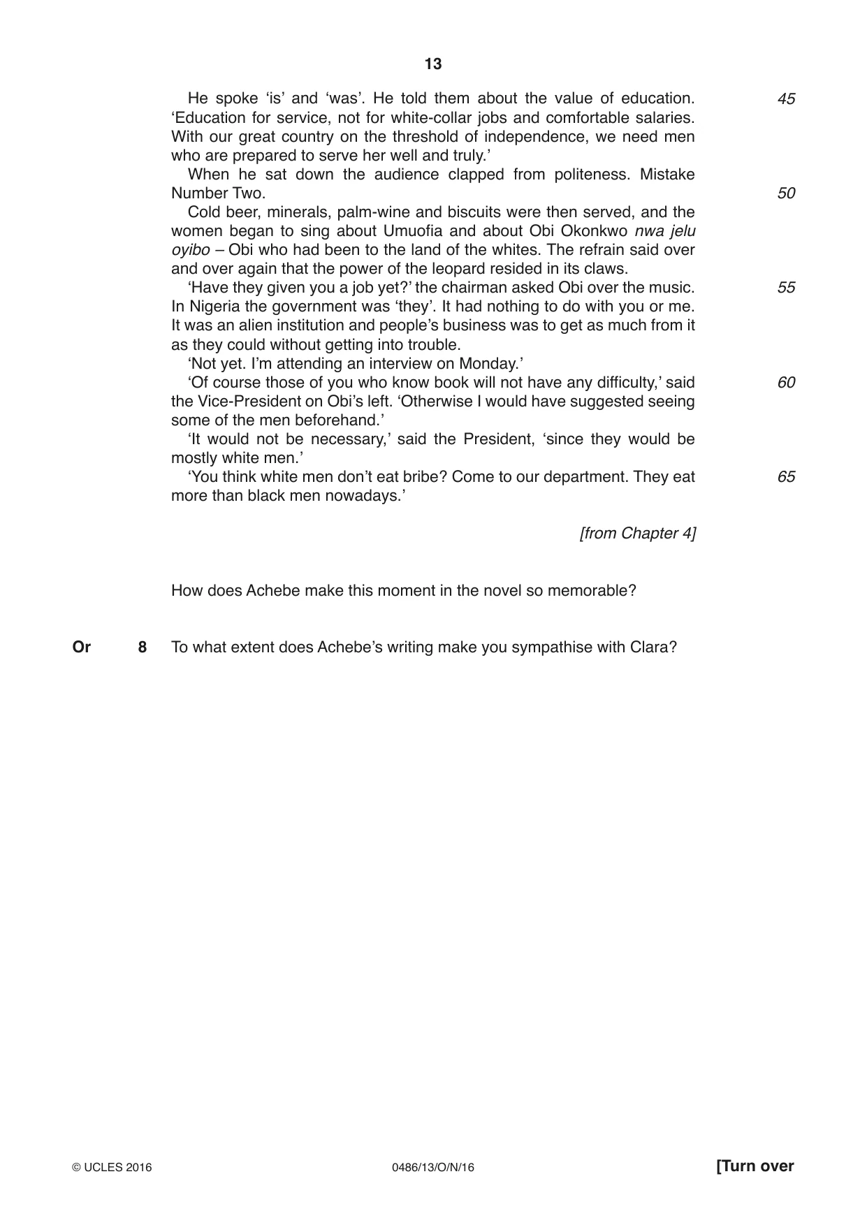 Cambridge IGCSE English - Literature 0486 2016 Oct/Nov Paper 1 · Variant 3 question paper, page 13 of 28