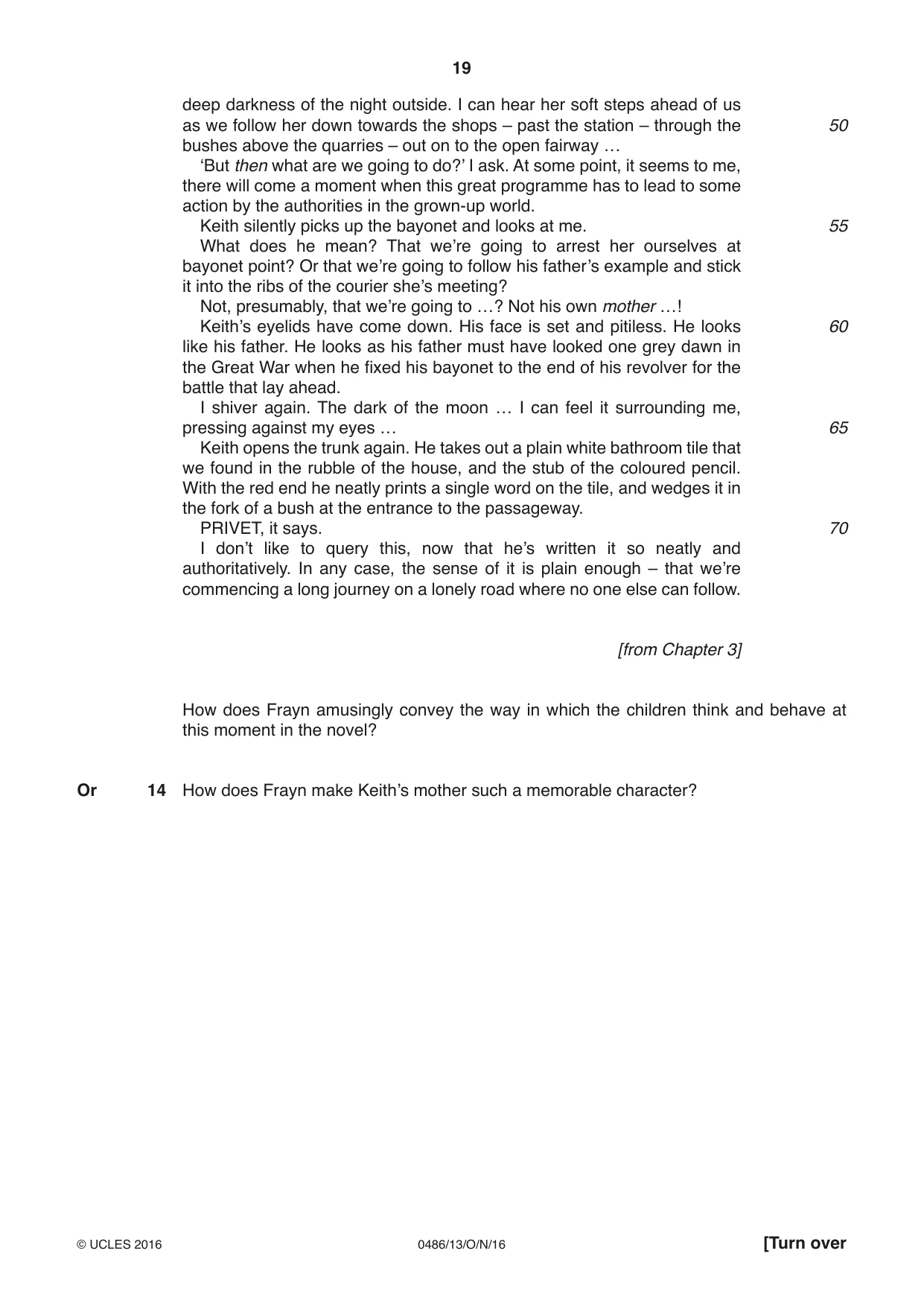 Cambridge IGCSE English - Literature 0486 2016 Oct/Nov Paper 1 · Variant 3 question paper, page 19 of 28