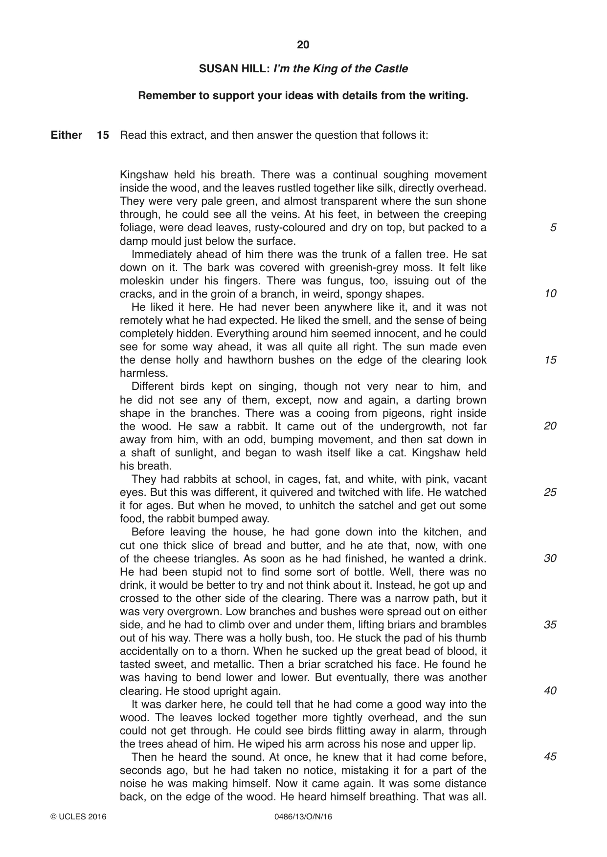 Cambridge IGCSE English - Literature 0486 2016 Oct/Nov Paper 1 · Variant 3 question paper, page 20 of 28