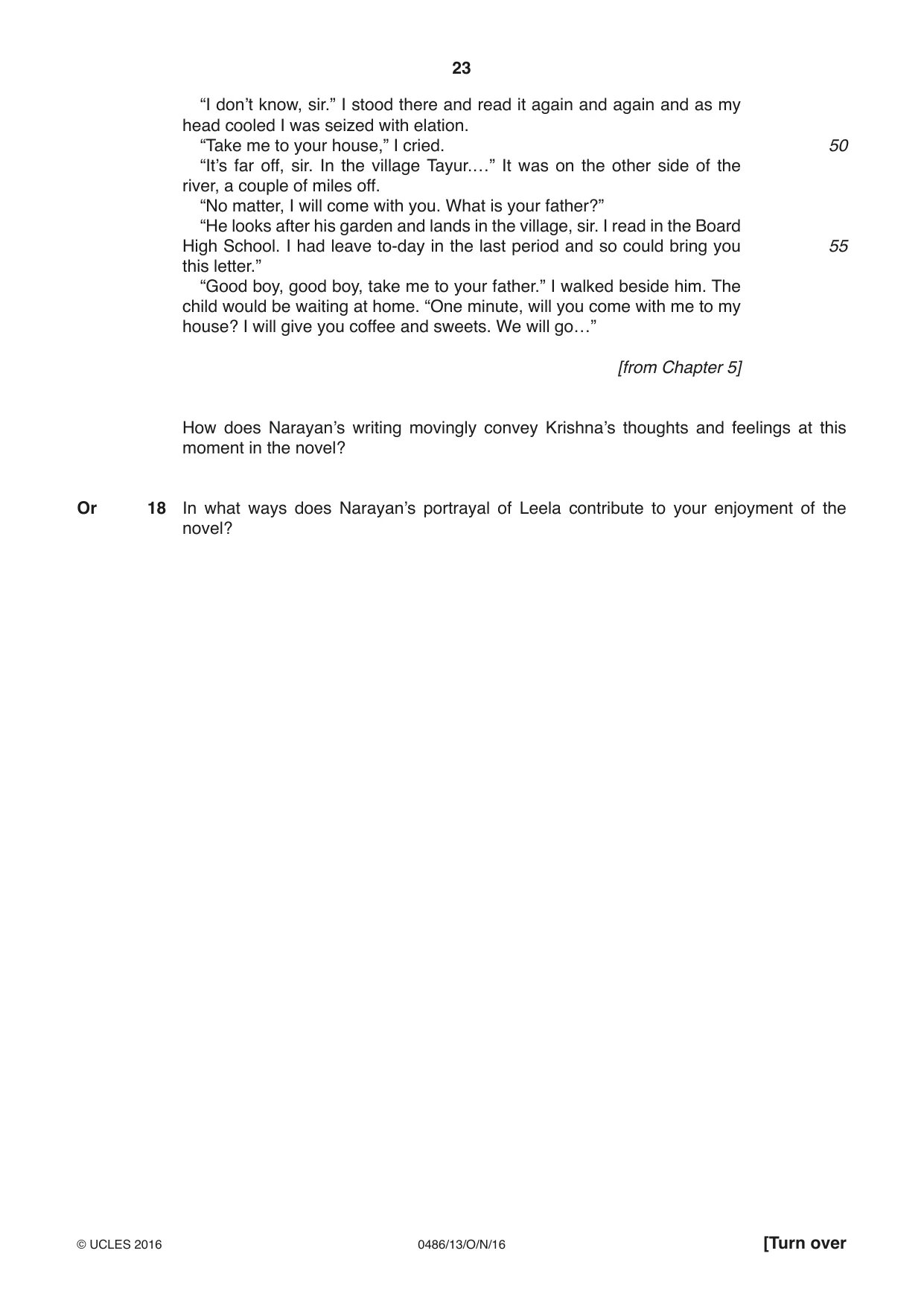 Cambridge IGCSE English - Literature 0486 2016 Oct/Nov Paper 1 · Variant 3 question paper, page 23 of 28