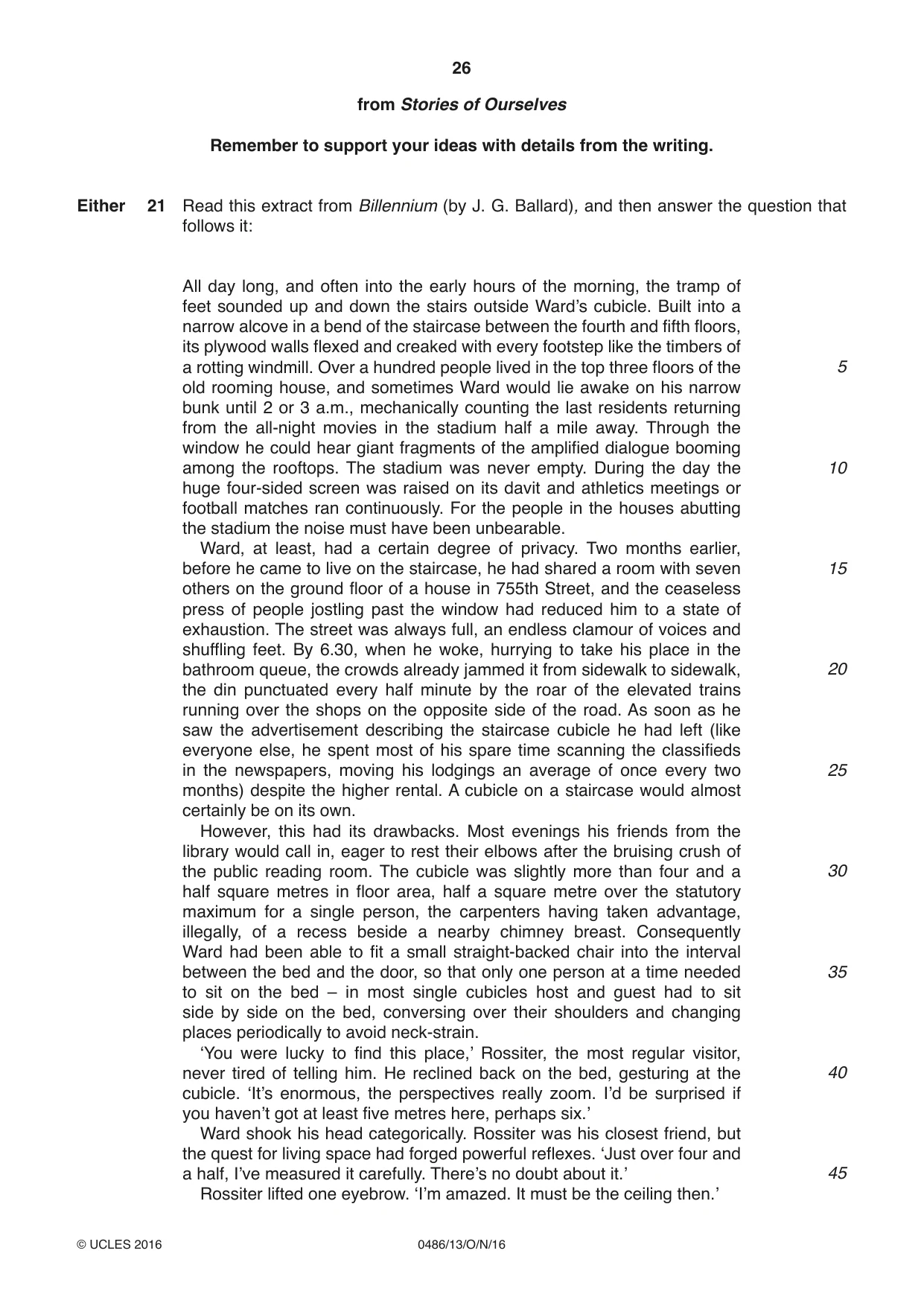 Cambridge IGCSE English - Literature 0486 2016 Oct/Nov Paper 1 · Variant 3 question paper, page 26 of 28