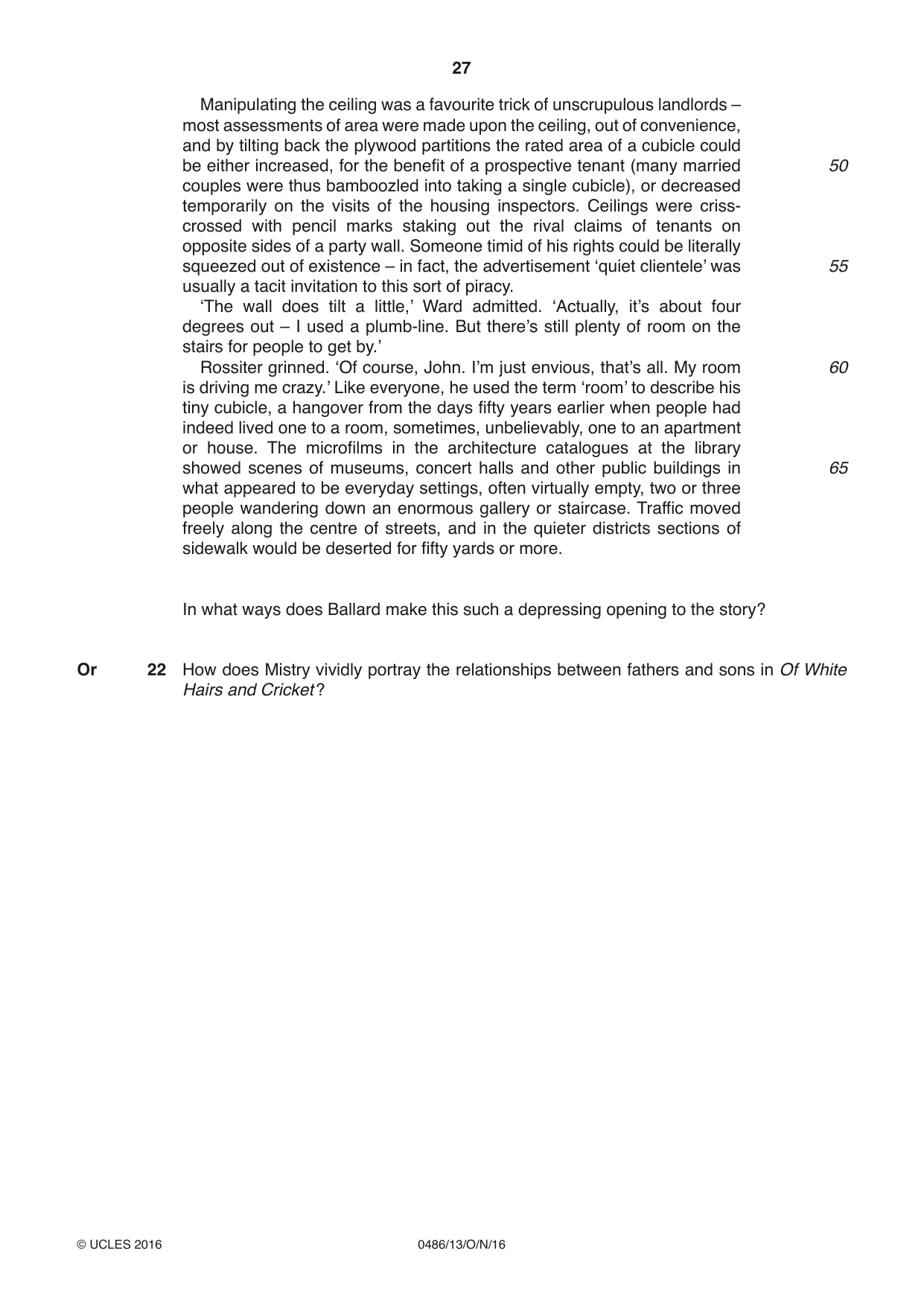 Cambridge IGCSE English - Literature 0486 2016 Oct/Nov Paper 1 · Variant 3 question paper, page 27 of 28