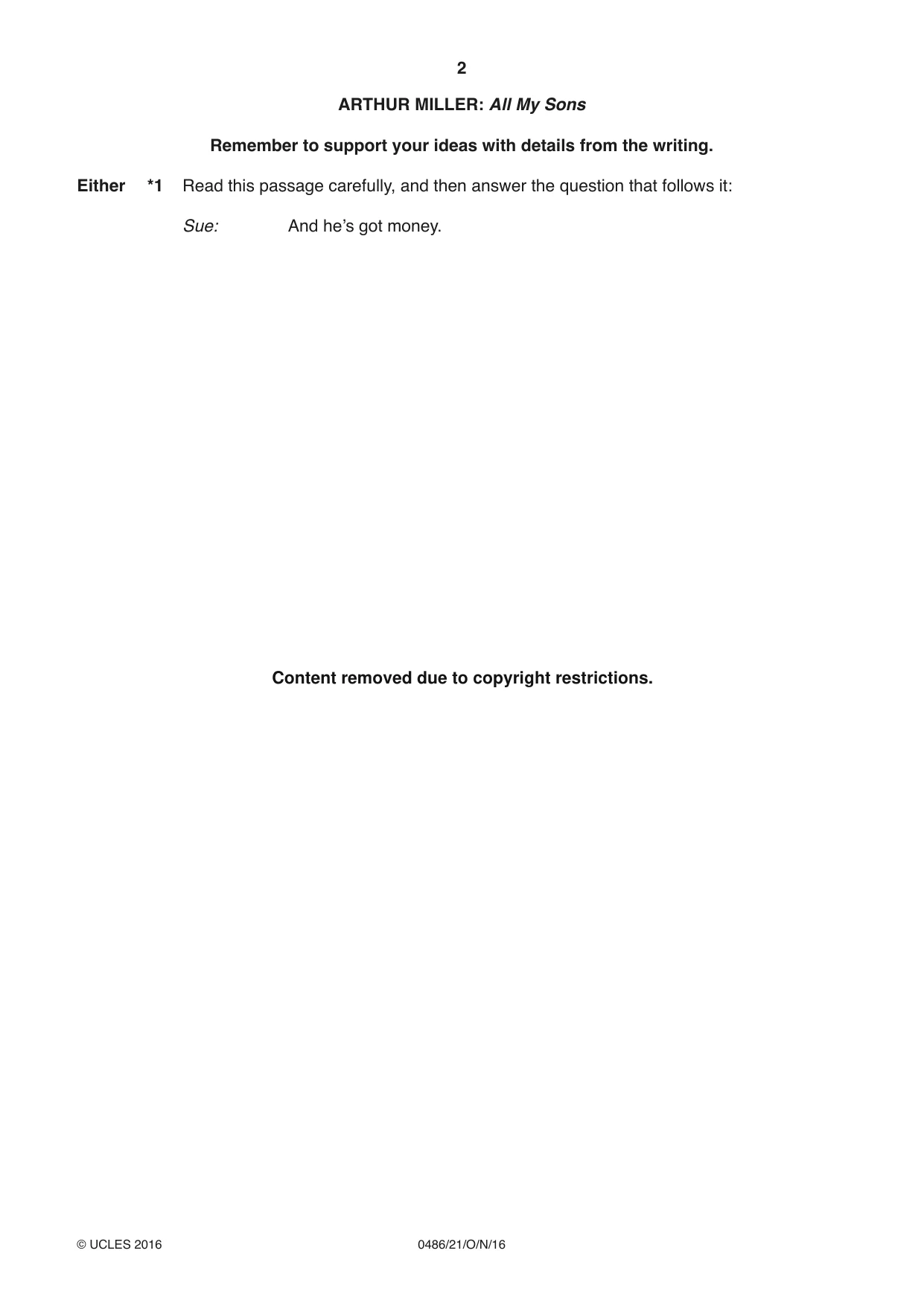 Cambridge IGCSE English - Literature 0486 2016 Oct/Nov Paper 2 · Variant 1 question paper, page 2 of 12