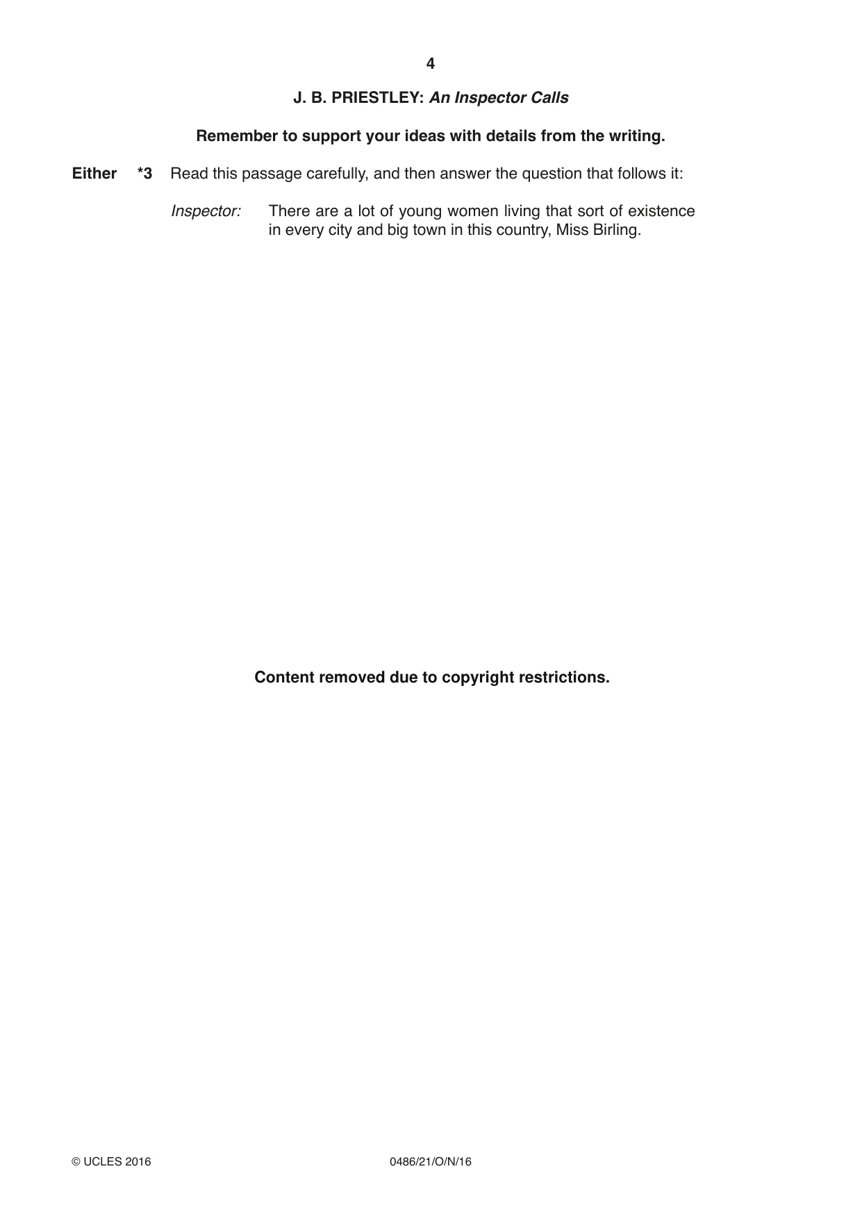 Cambridge IGCSE English - Literature 0486 2016 Oct/Nov Paper 2 · Variant 1 question paper, page 4 of 12
