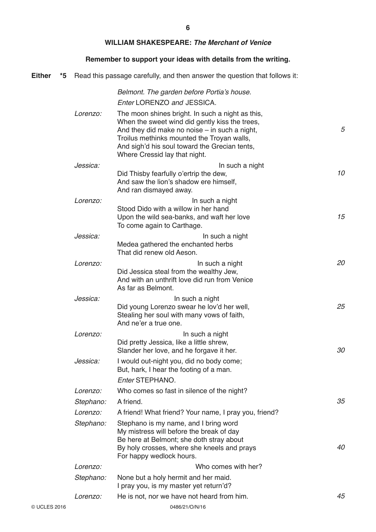 Cambridge IGCSE English - Literature 0486 2016 Oct/Nov Paper 2 · Variant 1 question paper, page 6 of 12