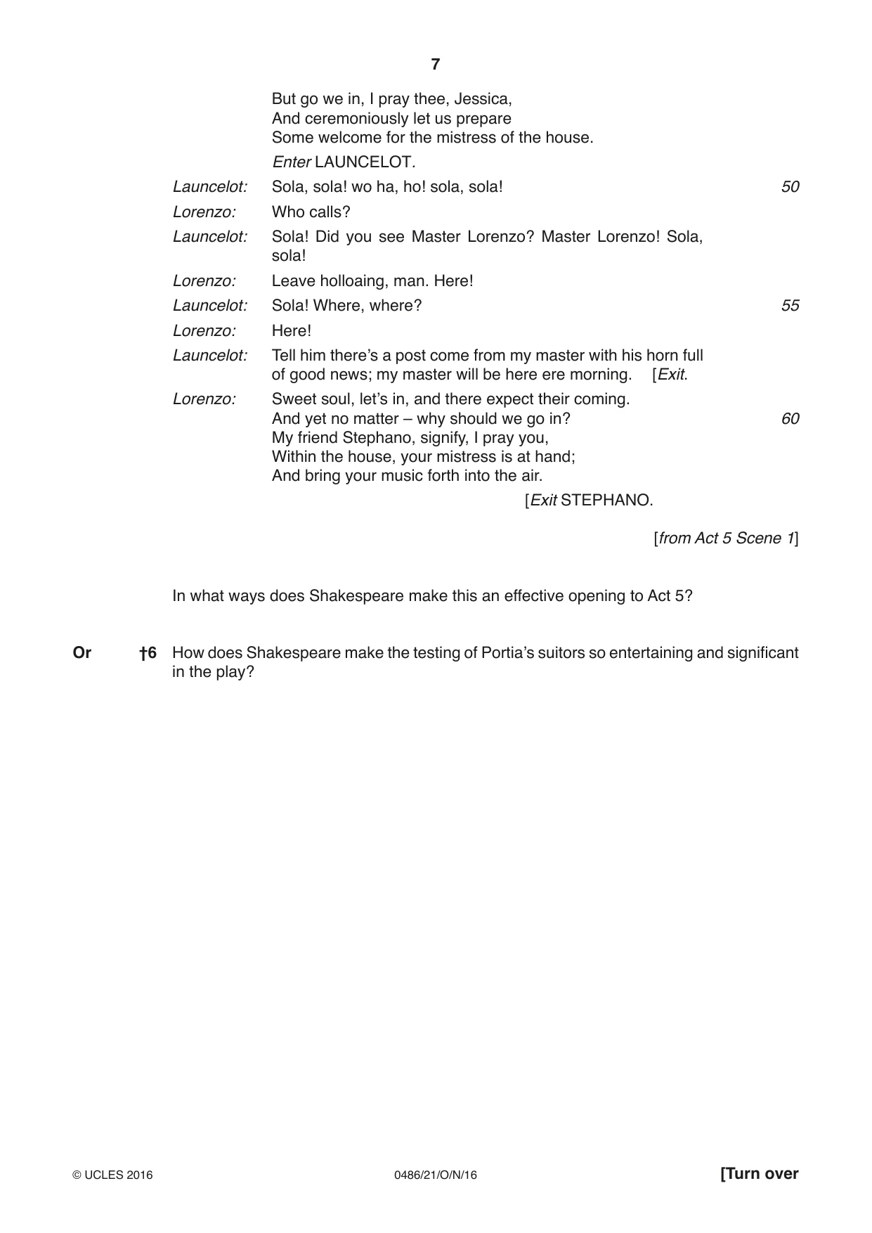 Cambridge IGCSE English - Literature 0486 2016 Oct/Nov Paper 2 · Variant 1 question paper, page 7 of 12