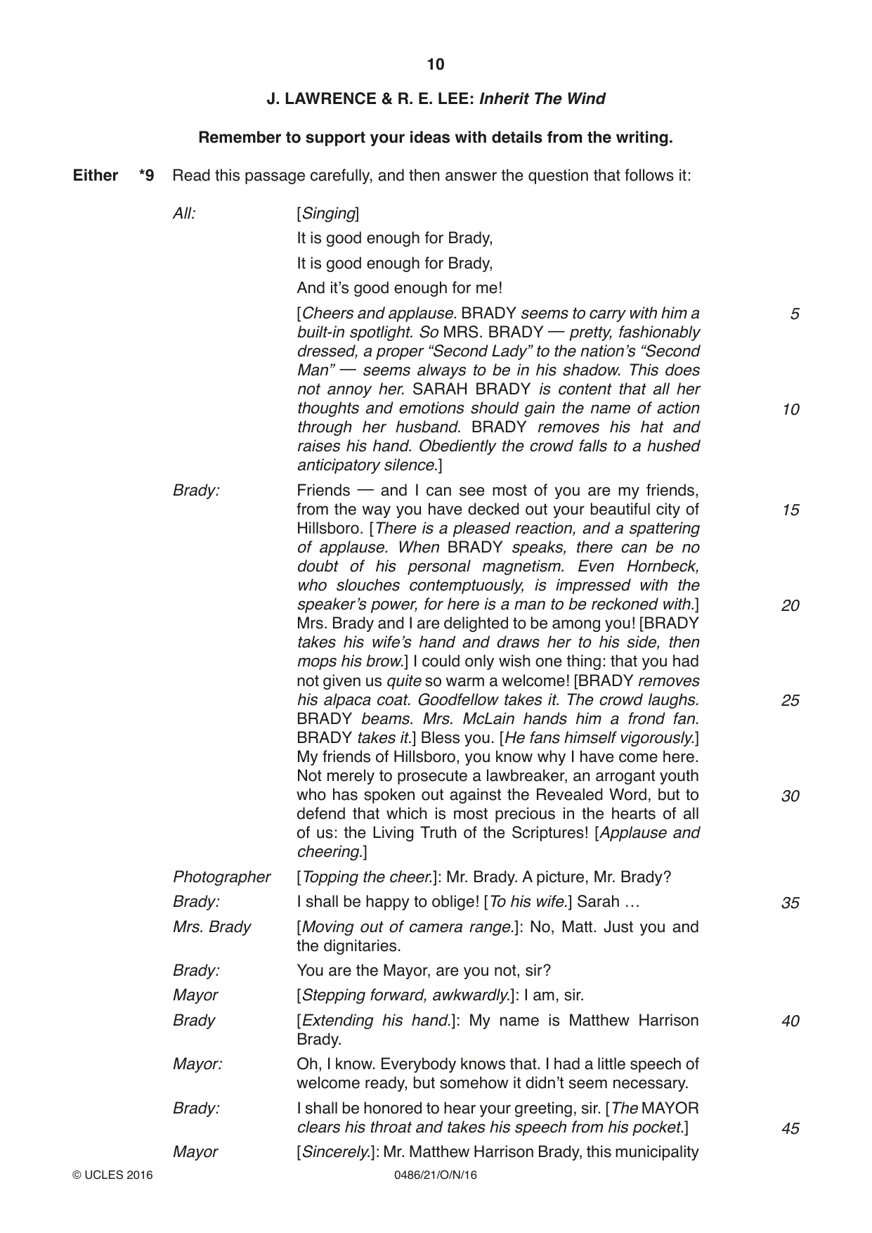 Cambridge IGCSE English - Literature 0486 2016 Oct/Nov Paper 2 · Variant 1 question paper, page 10 of 12