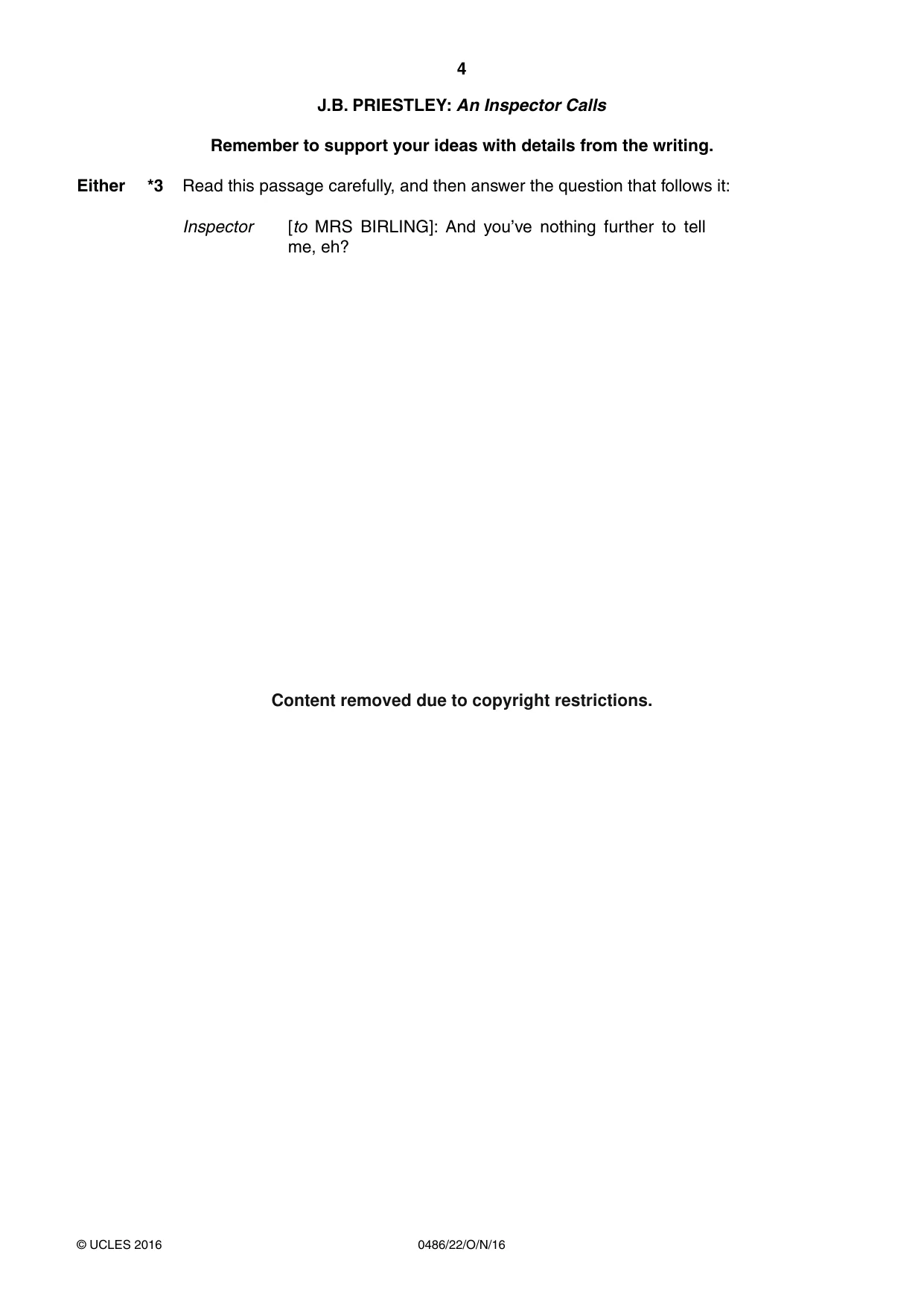 Cambridge IGCSE English - Literature 0486 2016 Oct/Nov Paper 2 · Variant 2 question paper, page 4 of 12