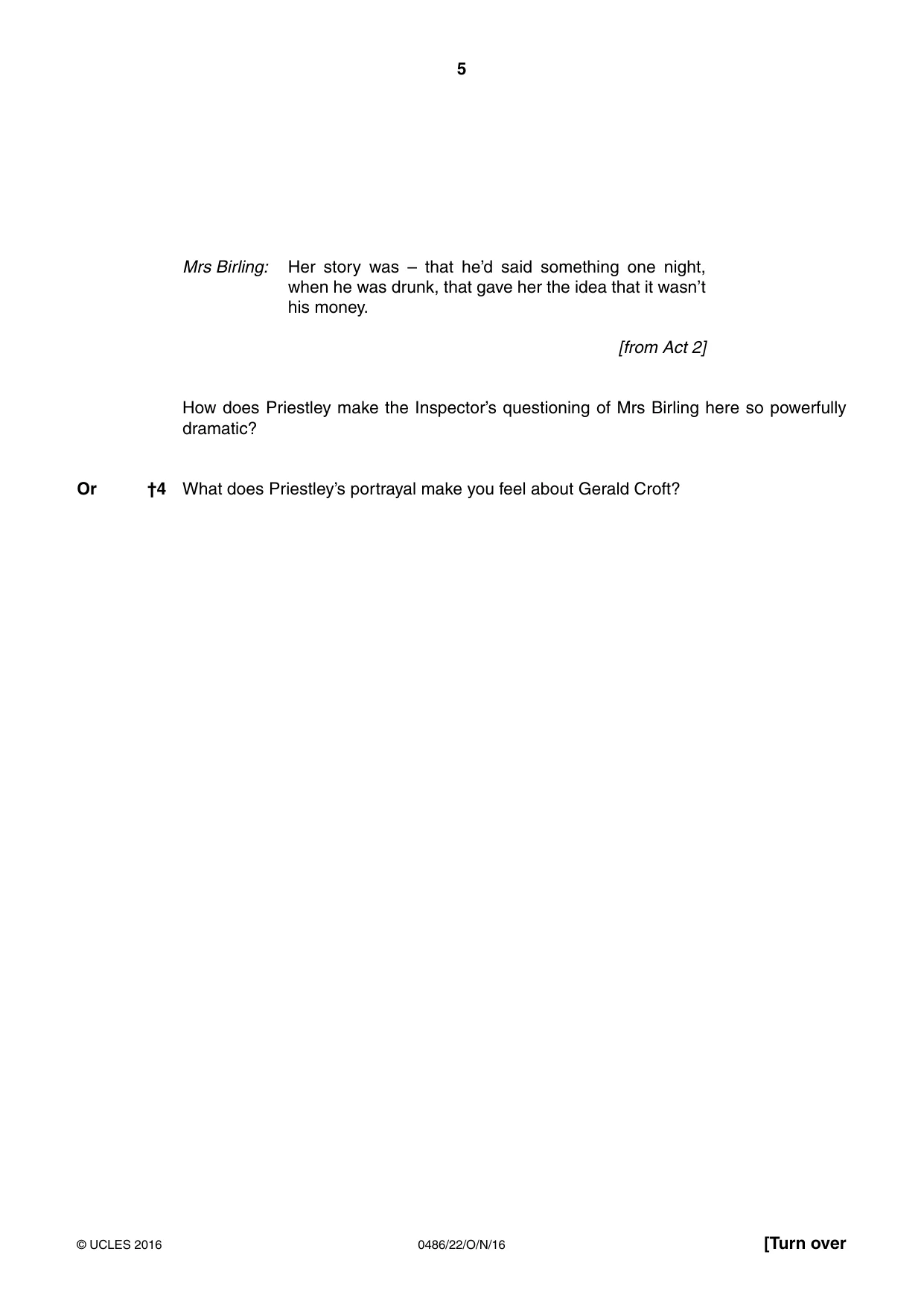 Cambridge IGCSE English - Literature 0486 2016 Oct/Nov Paper 2 · Variant 2 question paper, page 5 of 12