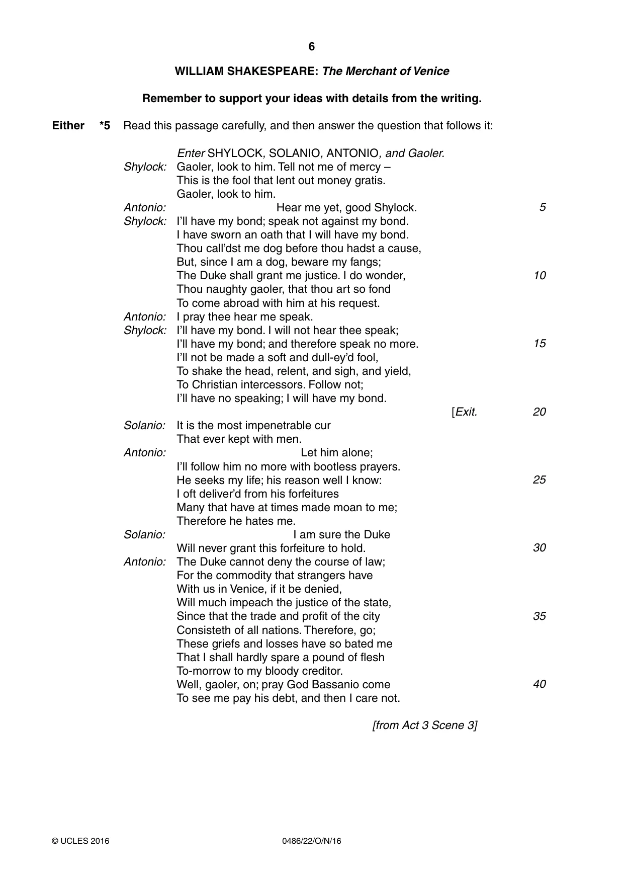 Cambridge IGCSE English - Literature 0486 2016 Oct/Nov Paper 2 · Variant 2 question paper, page 6 of 12