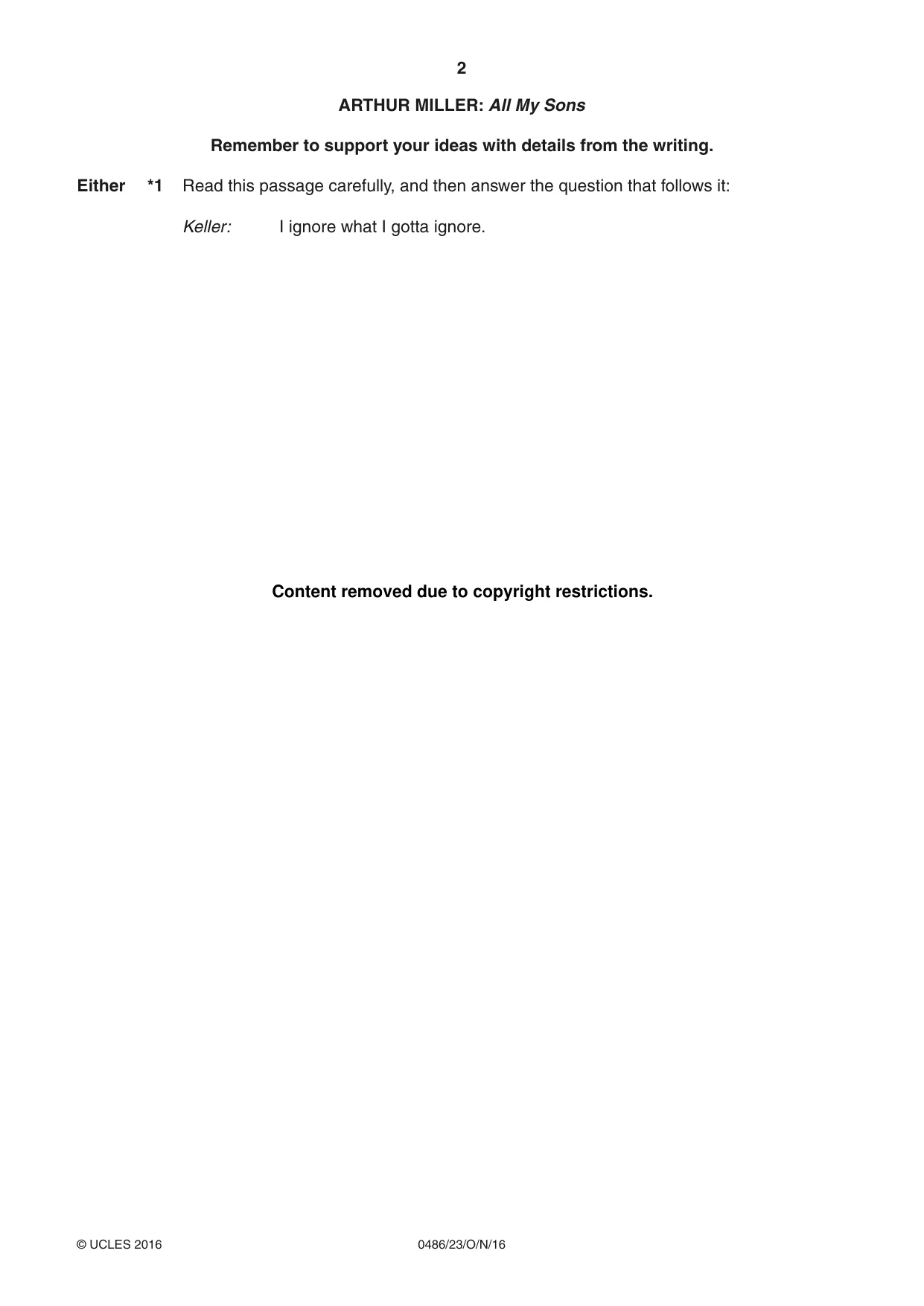 Cambridge IGCSE English - Literature 0486 2016 Oct/Nov Paper 2 · Variant 3 question paper, page 2 of 12