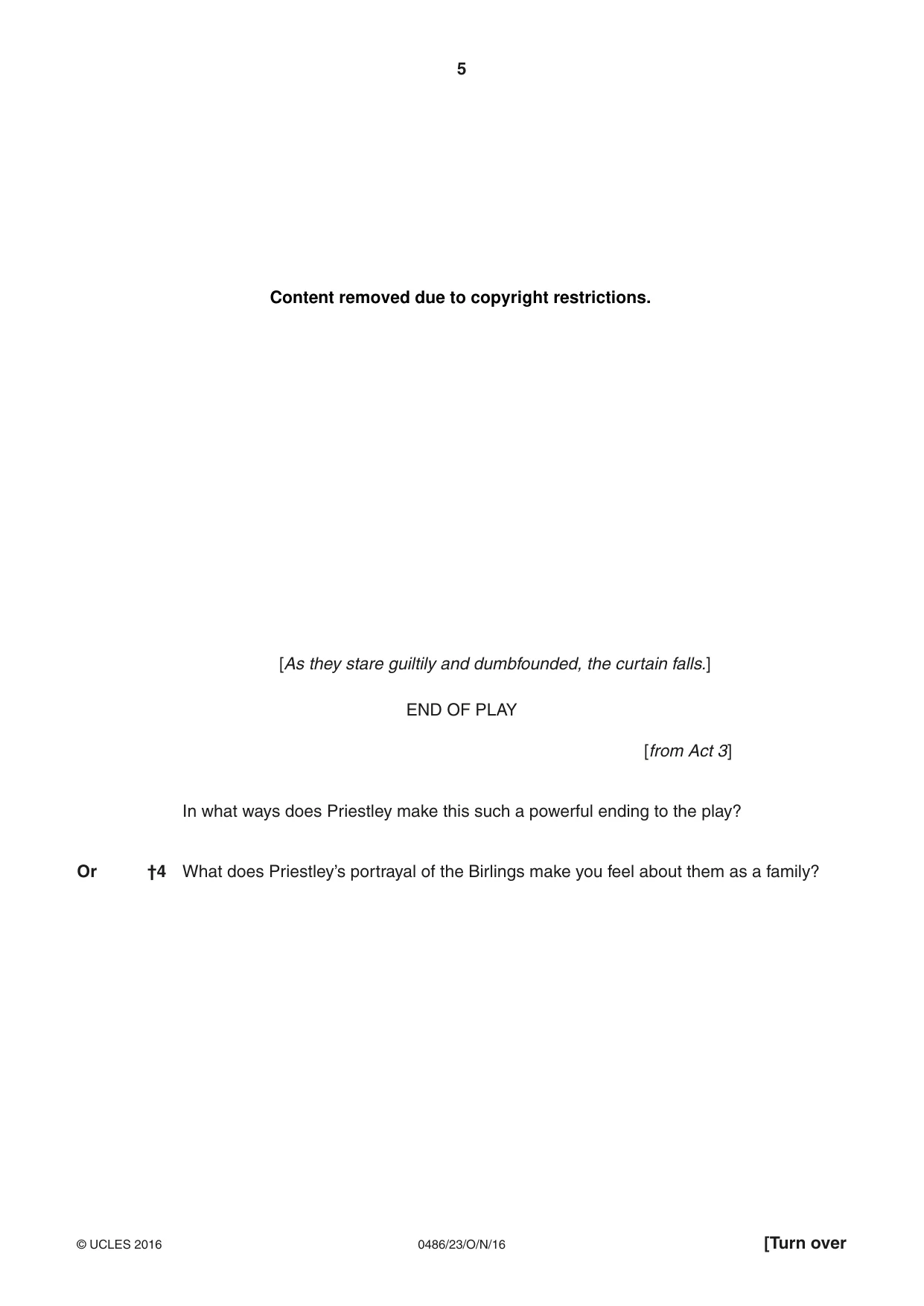 Cambridge IGCSE English - Literature 0486 2016 Oct/Nov Paper 2 · Variant 3 question paper, page 5 of 12