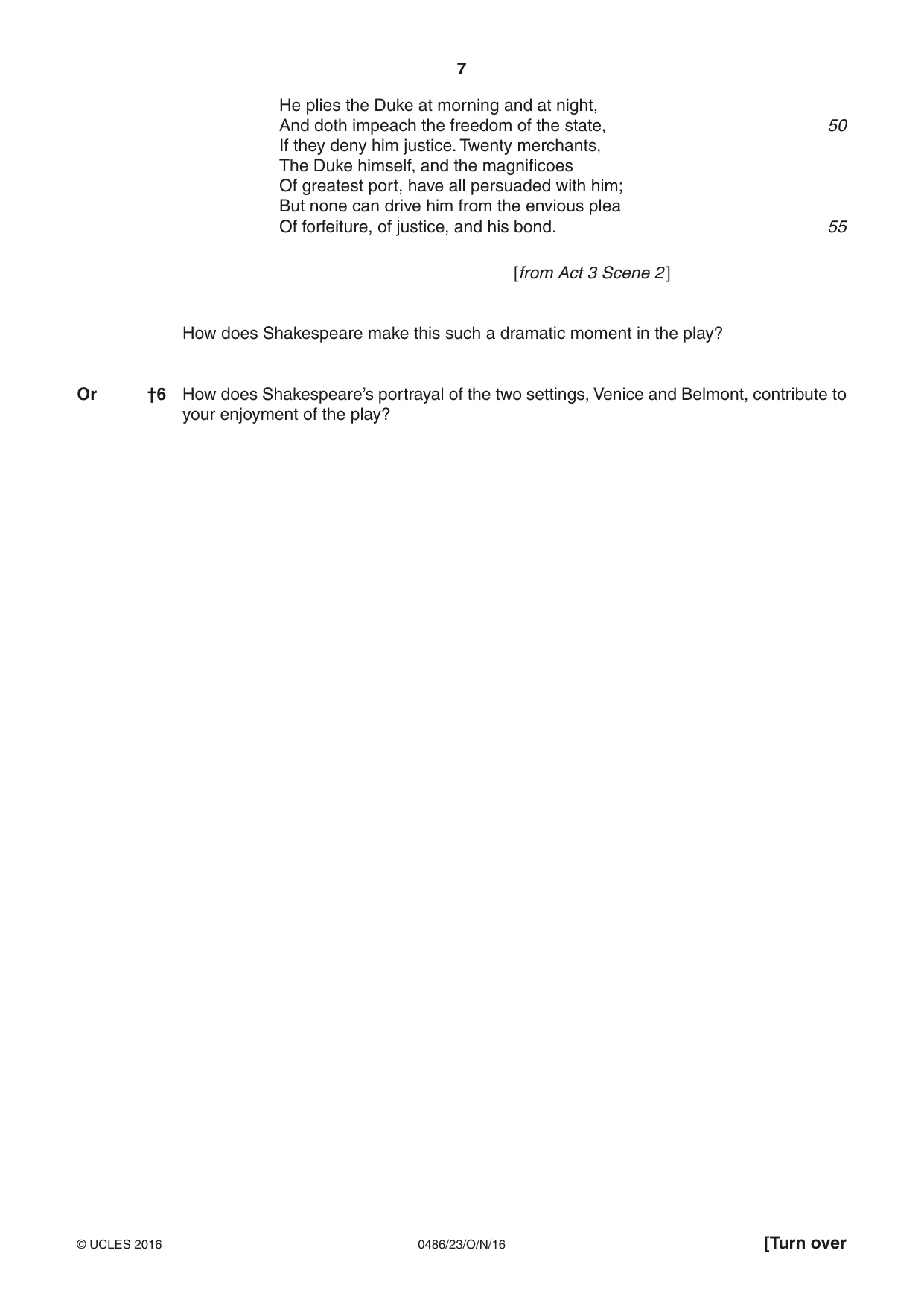 Cambridge IGCSE English - Literature 0486 2016 Oct/Nov Paper 2 · Variant 3 question paper, page 7 of 12