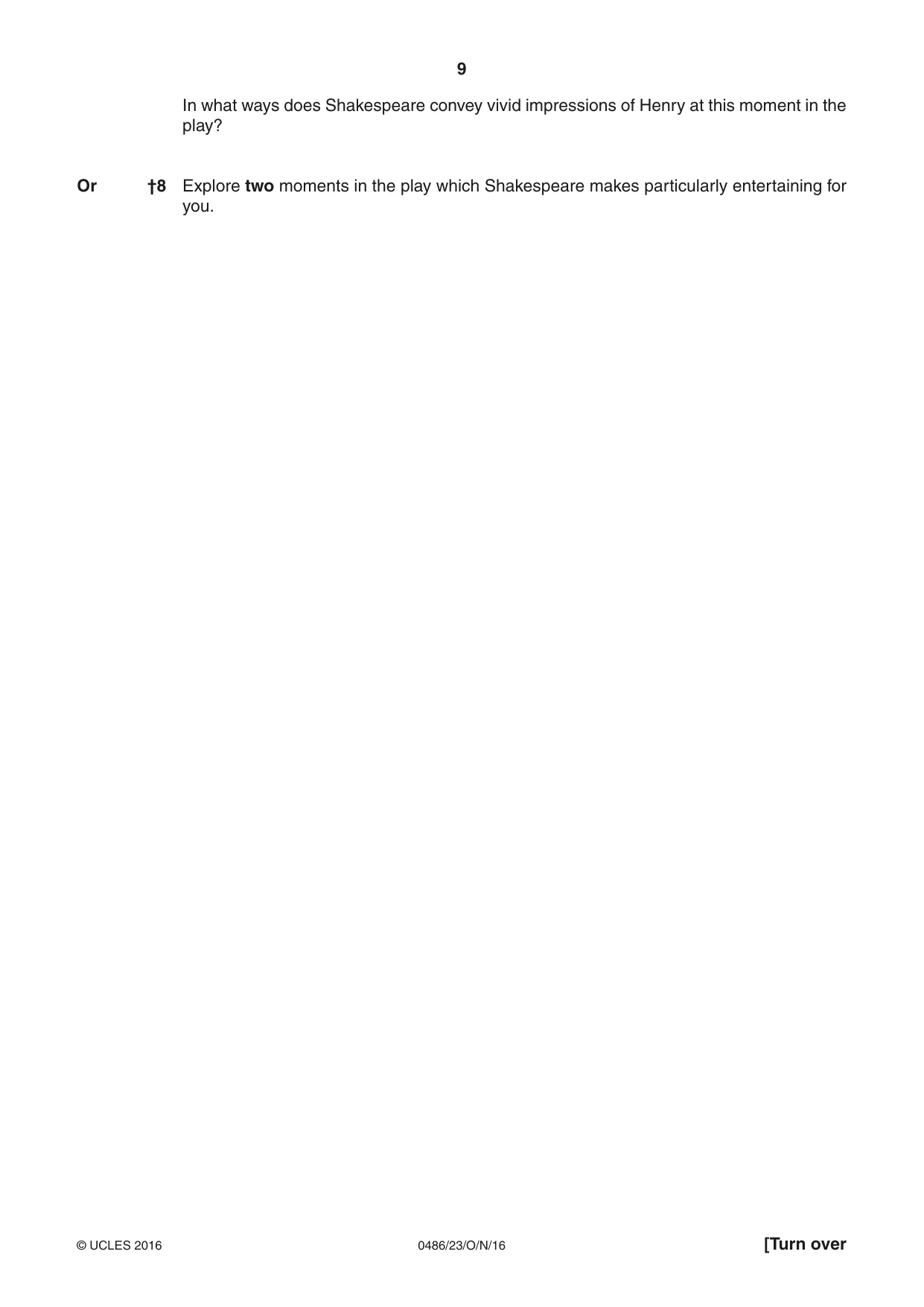 Cambridge IGCSE English - Literature 0486 2016 Oct/Nov Paper 2 · Variant 3 question paper, page 9 of 12