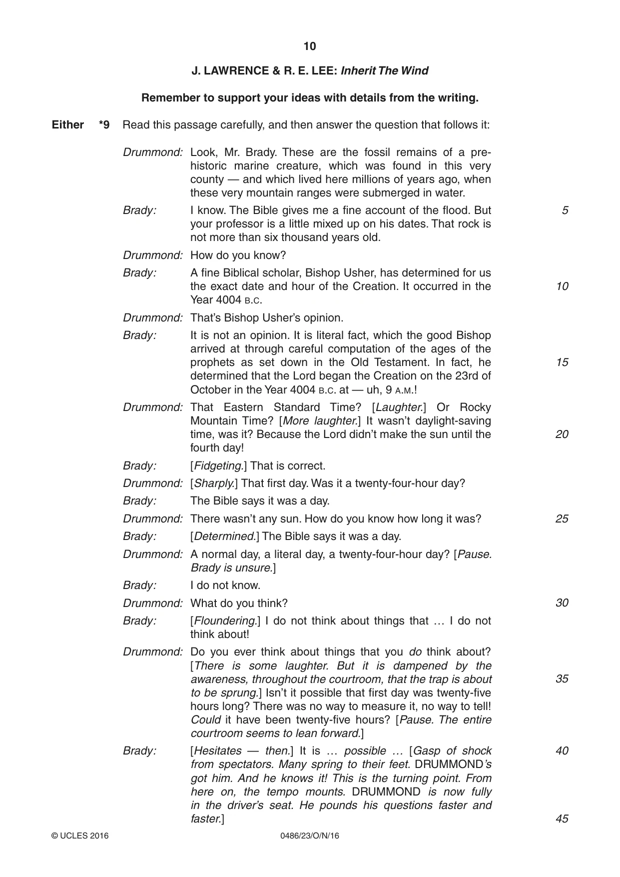 Cambridge IGCSE English - Literature 0486 2016 Oct/Nov Paper 2 · Variant 3 question paper, page 10 of 12