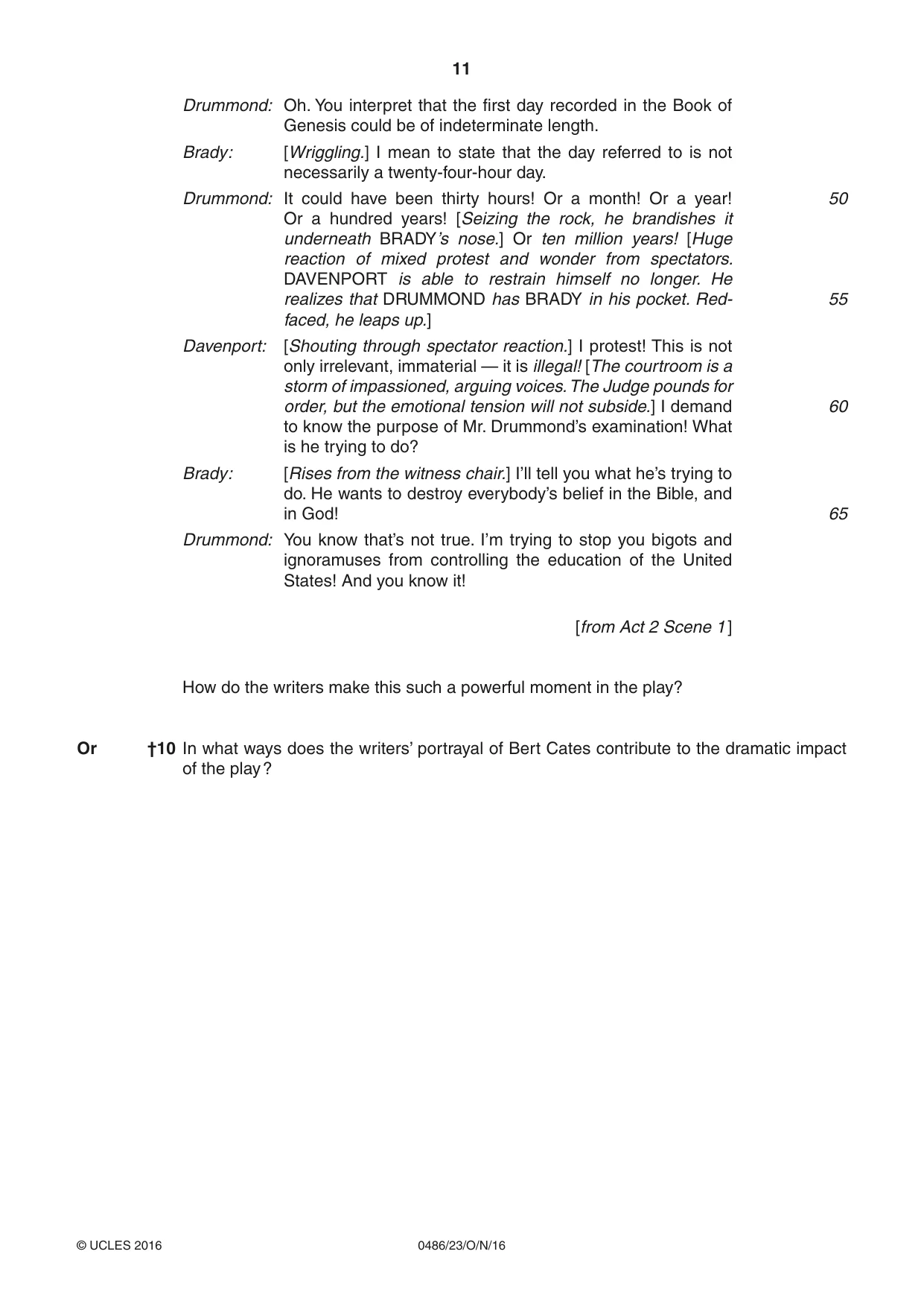 Cambridge IGCSE English - Literature 0486 2016 Oct/Nov Paper 2 · Variant 3 question paper, page 11 of 12