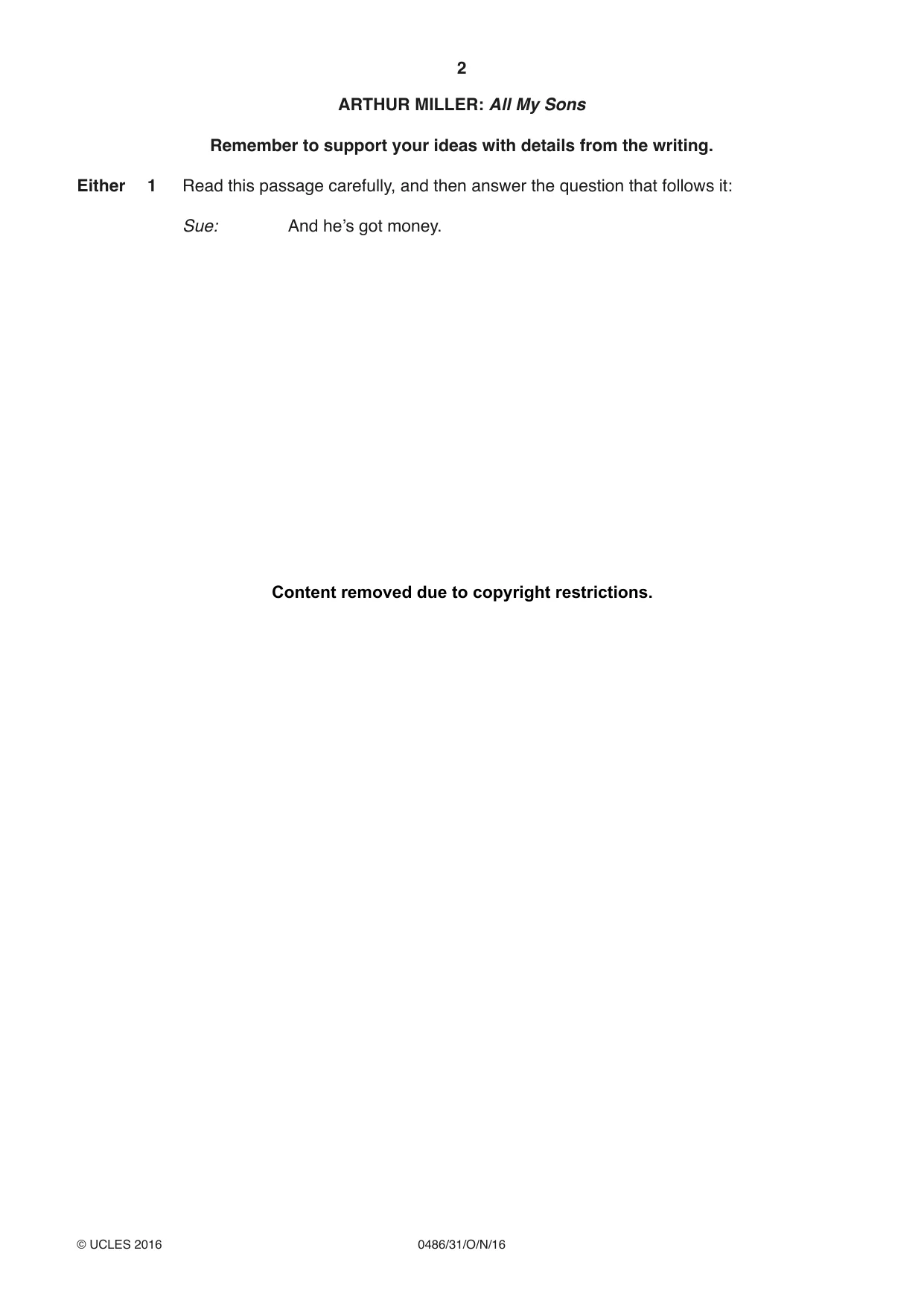 Cambridge IGCSE English - Literature 0486 2016 Oct/Nov Paper 3 · Variant 1 question paper, page 2 of 12