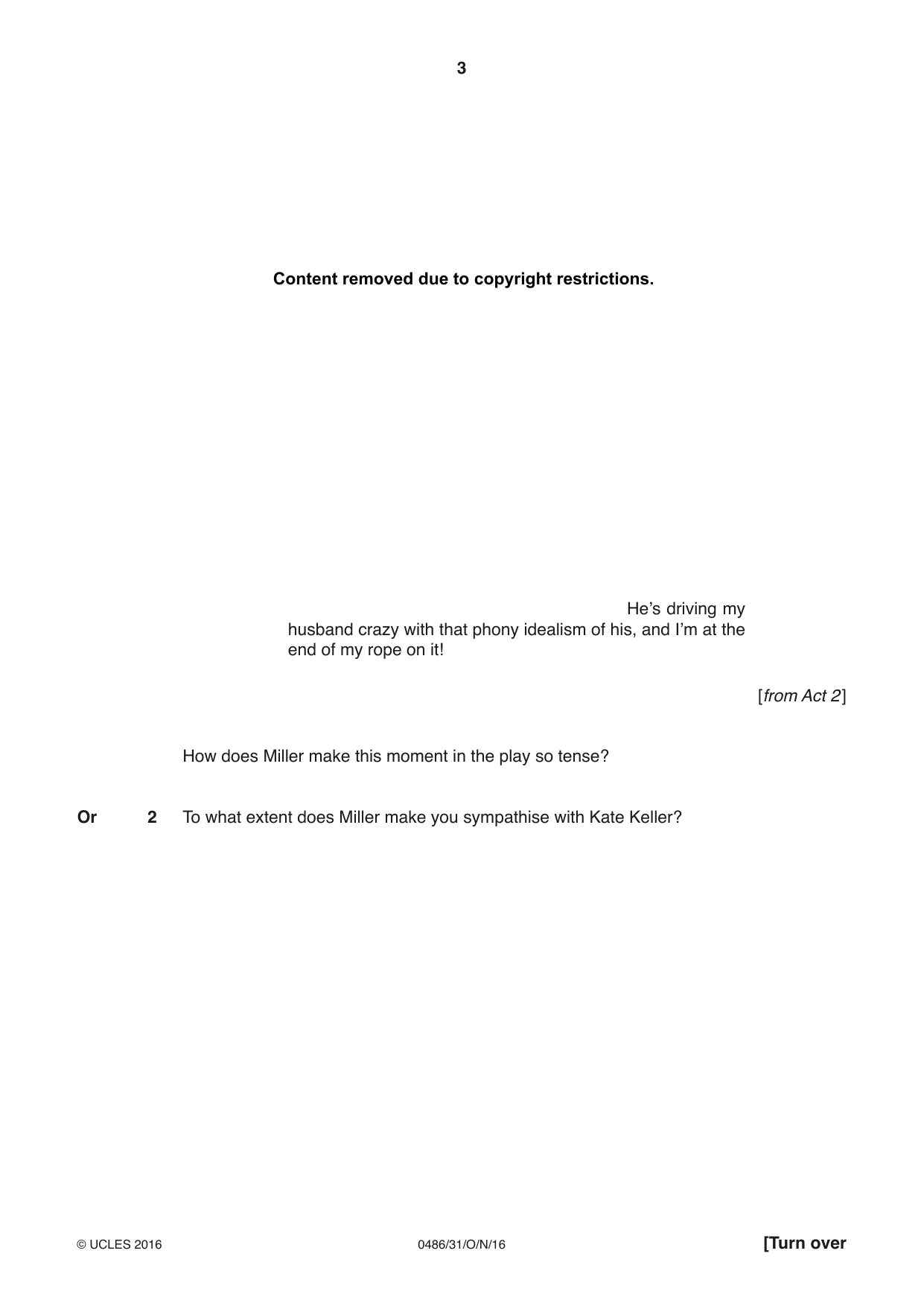 Cambridge IGCSE English - Literature 0486 2016 Oct/Nov Paper 3 · Variant 1 question paper, page 3 of 12