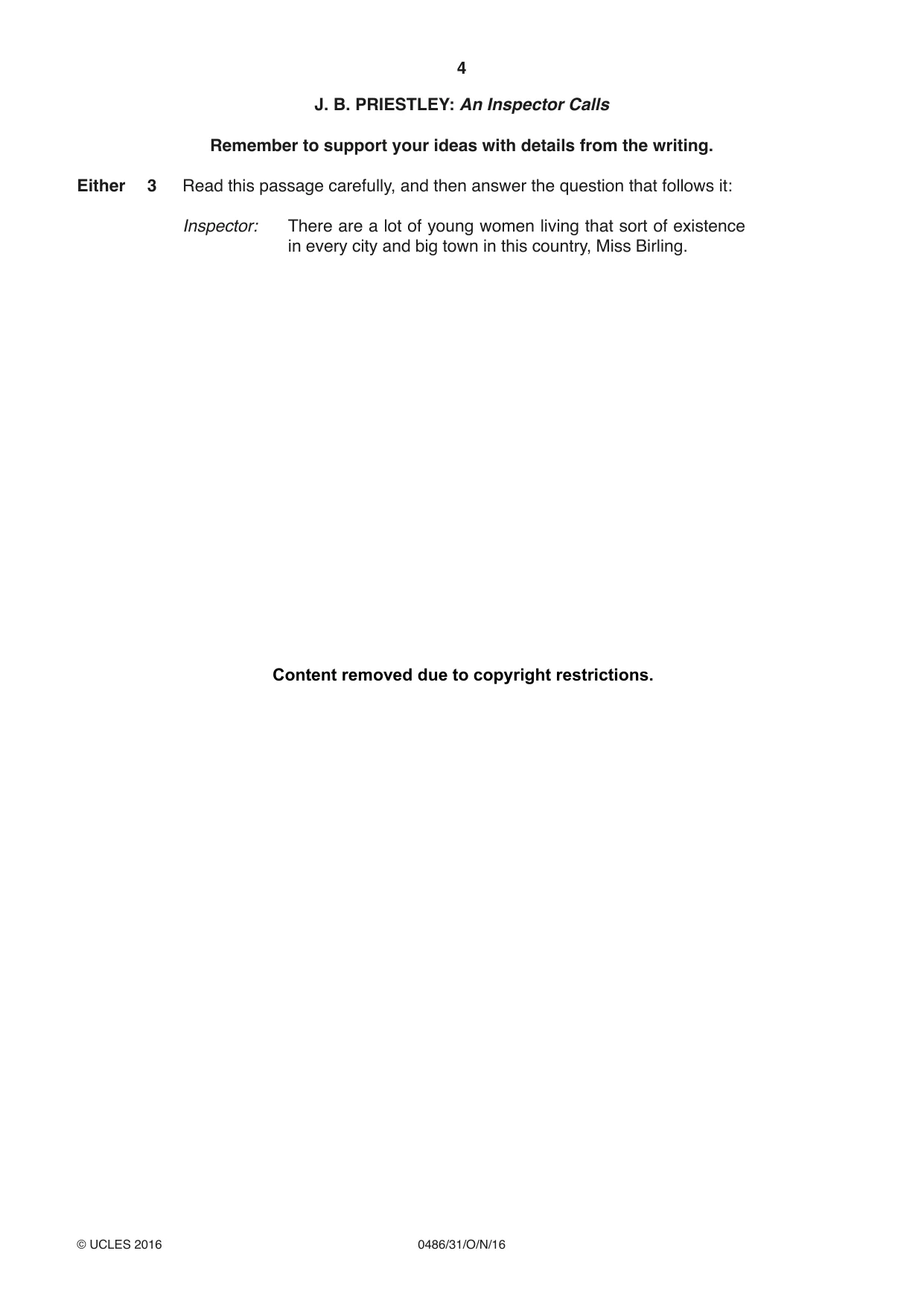 Cambridge IGCSE English - Literature 0486 2016 Oct/Nov Paper 3 · Variant 1 question paper, page 4 of 12