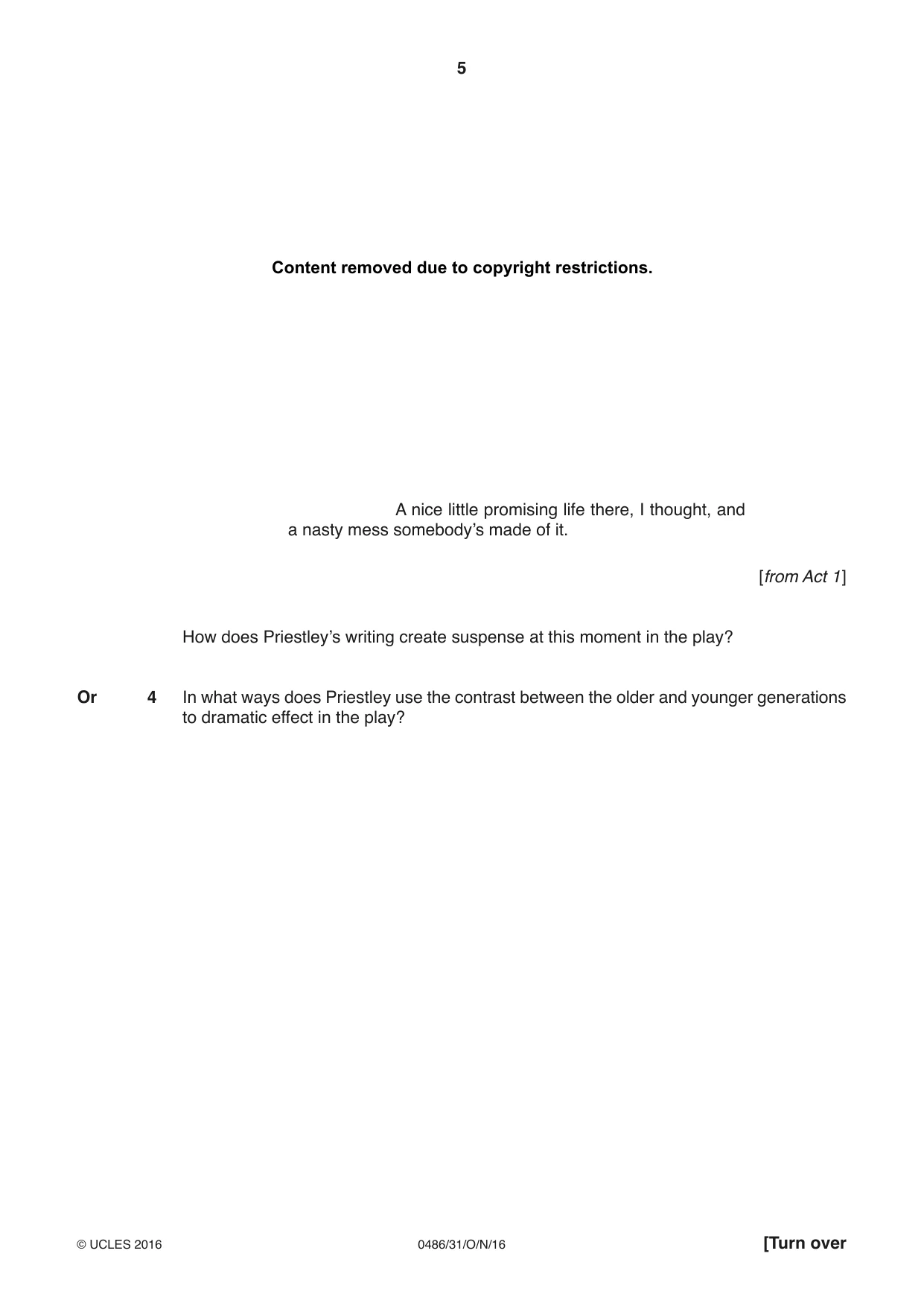 Cambridge IGCSE English - Literature 0486 2016 Oct/Nov Paper 3 · Variant 1 question paper, page 5 of 12