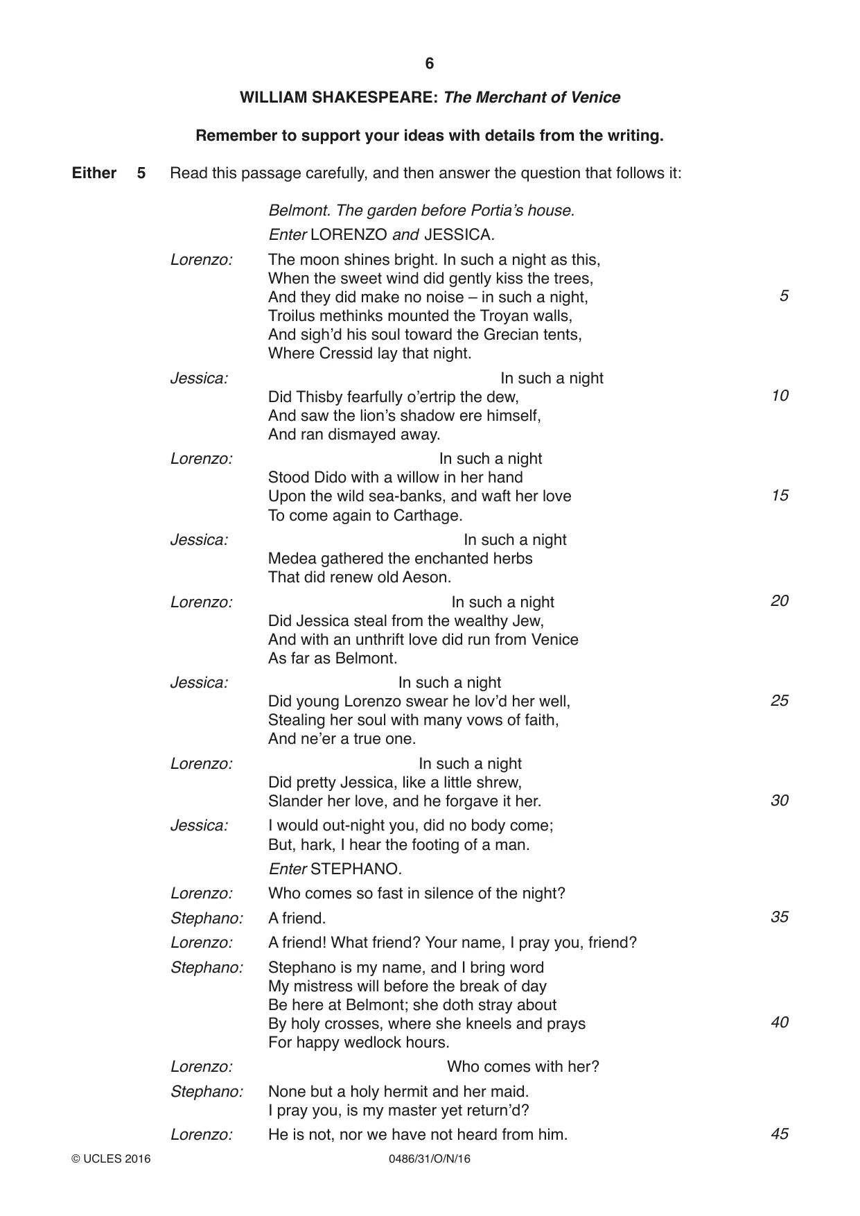 Cambridge IGCSE English - Literature 0486 2016 Oct/Nov Paper 3 · Variant 1 question paper, page 6 of 12
