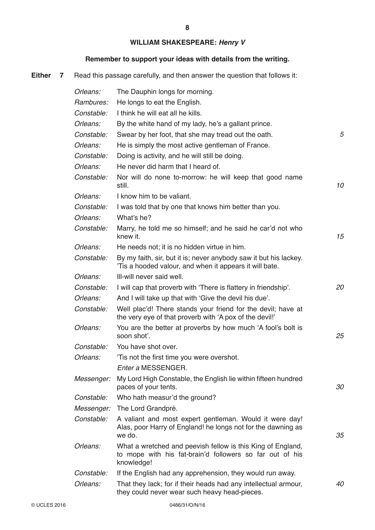 Cambridge IGCSE English - Literature 0486 2016 Oct/Nov Paper 3 · Variant 1 question paper, page 8 of 12