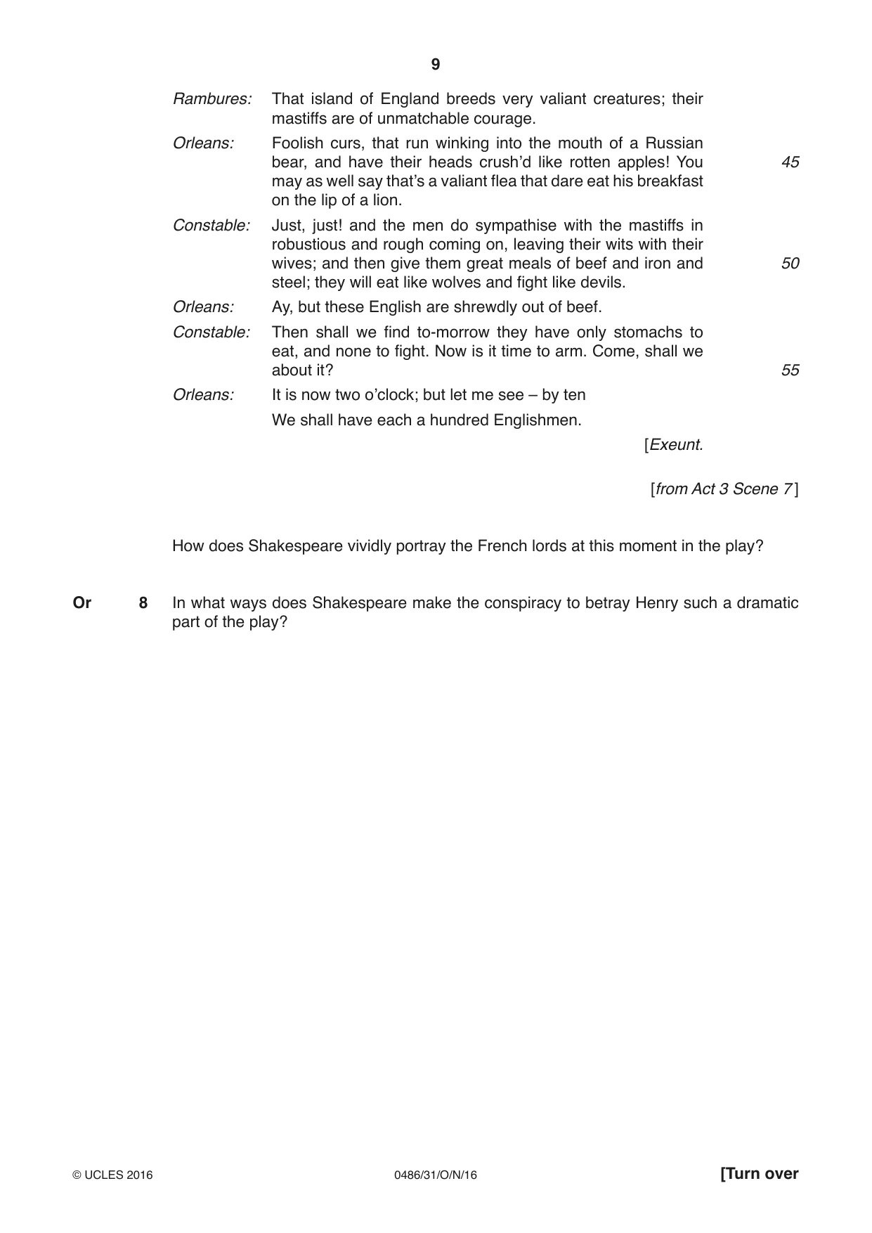 Cambridge IGCSE English - Literature 0486 2016 Oct/Nov Paper 3 · Variant 1 question paper, page 9 of 12