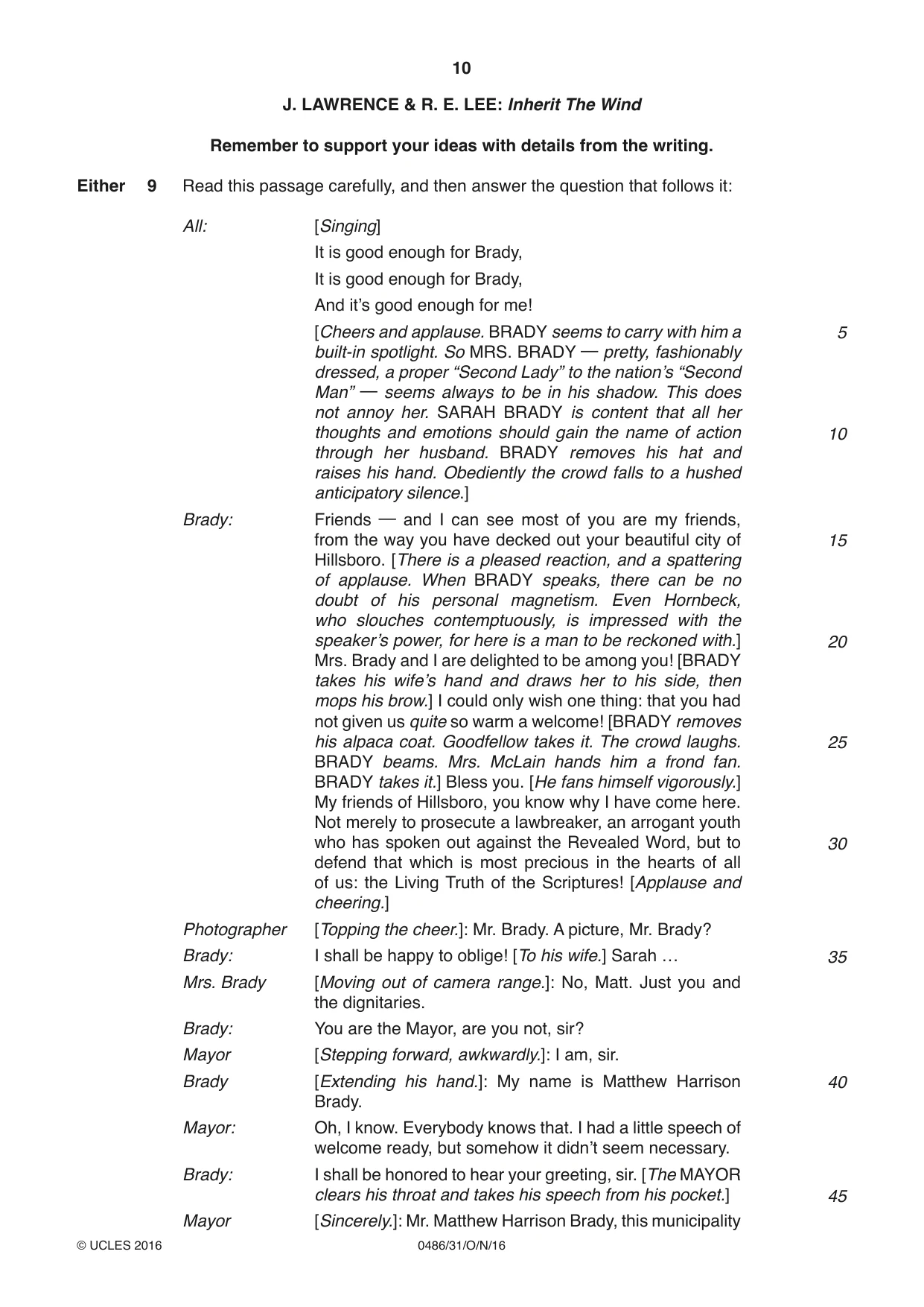 Cambridge IGCSE English - Literature 0486 2016 Oct/Nov Paper 3 · Variant 1 question paper, page 10 of 12