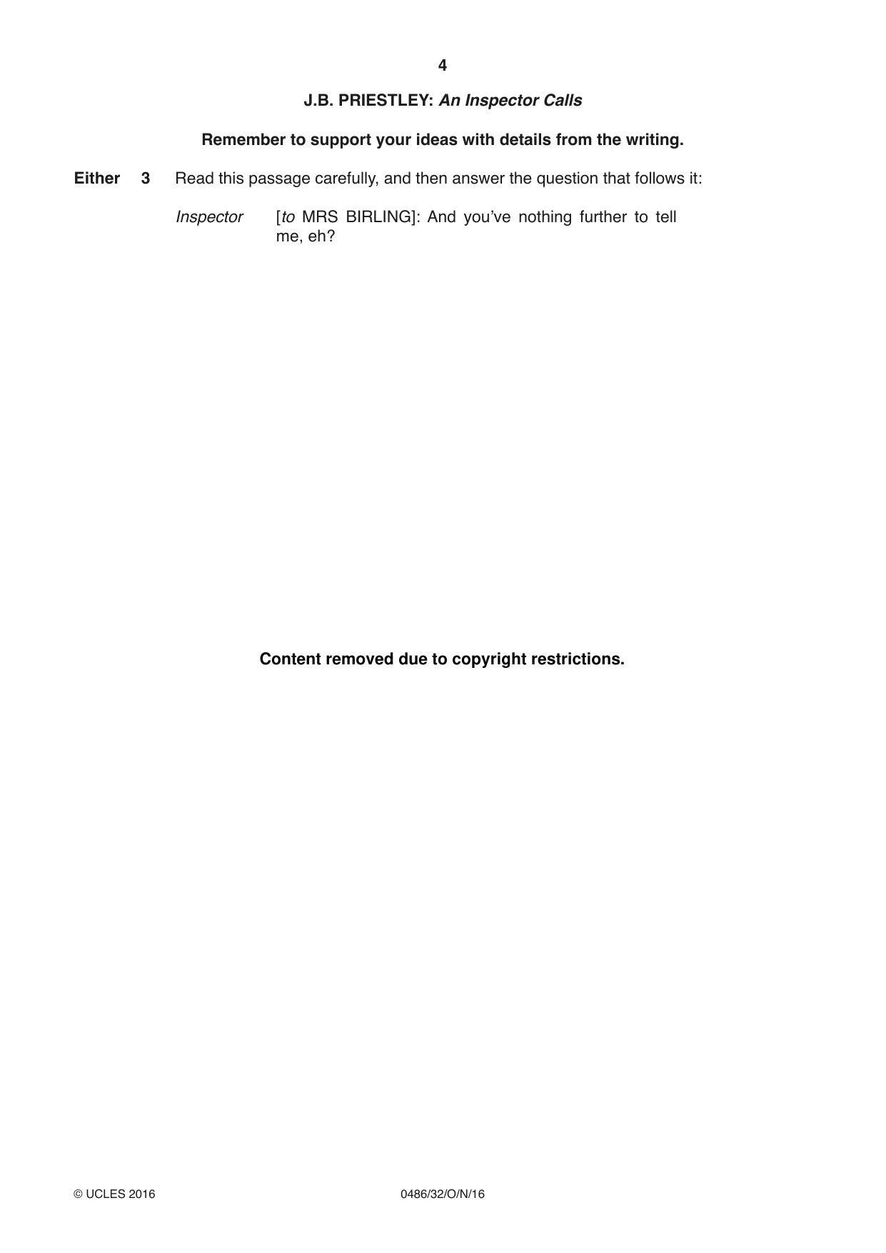 Cambridge IGCSE English - Literature 0486 2016 Oct/Nov Paper 3 · Variant 2 question paper, page 4 of 12