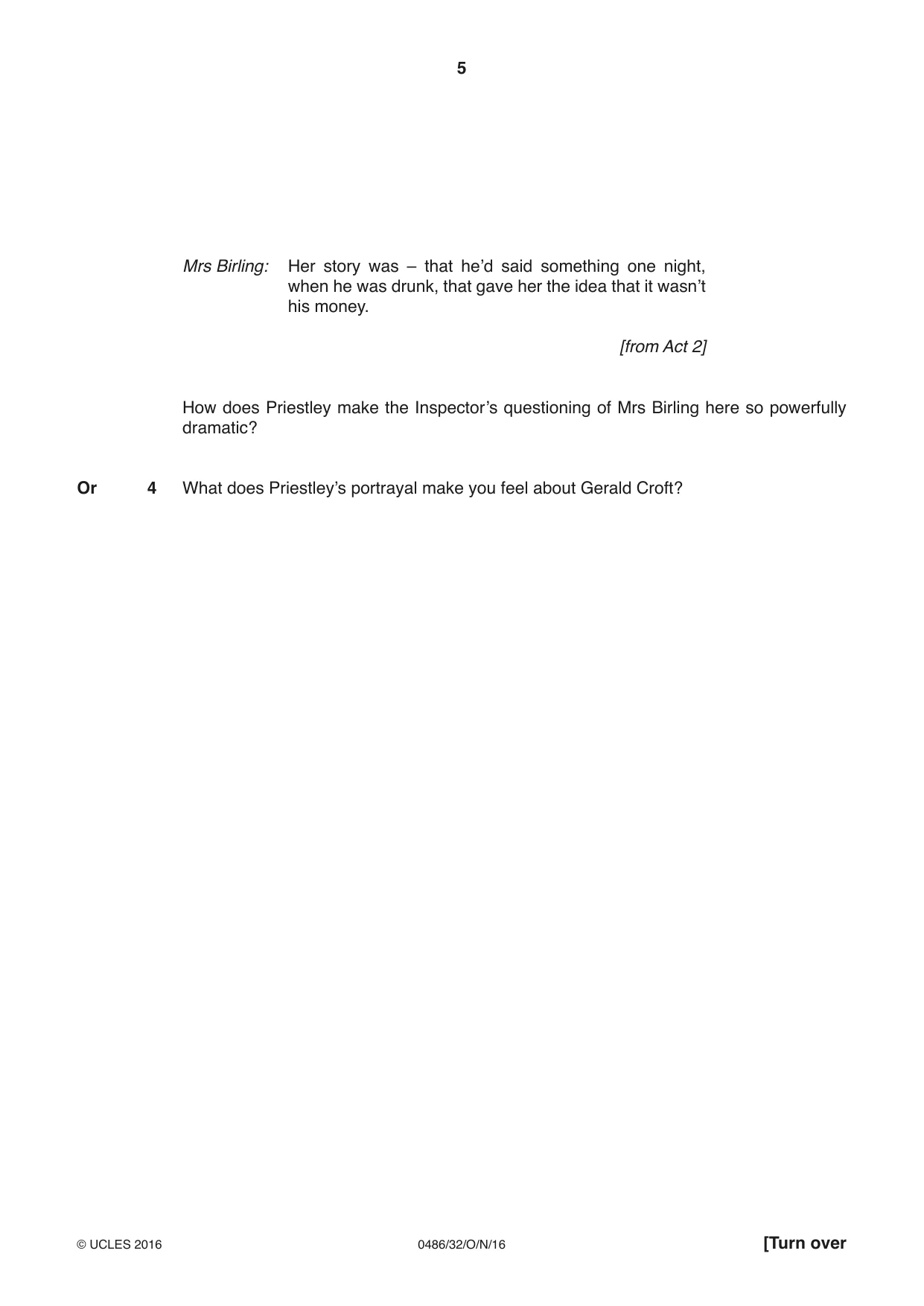 Cambridge IGCSE English - Literature 0486 2016 Oct/Nov Paper 3 · Variant 2 question paper, page 5 of 12