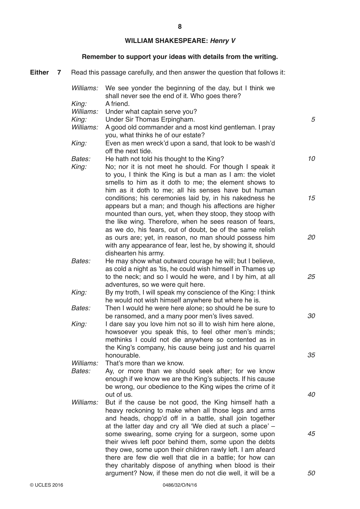 Cambridge IGCSE English - Literature 0486 2016 Oct/Nov Paper 3 · Variant 2 question paper, page 8 of 12