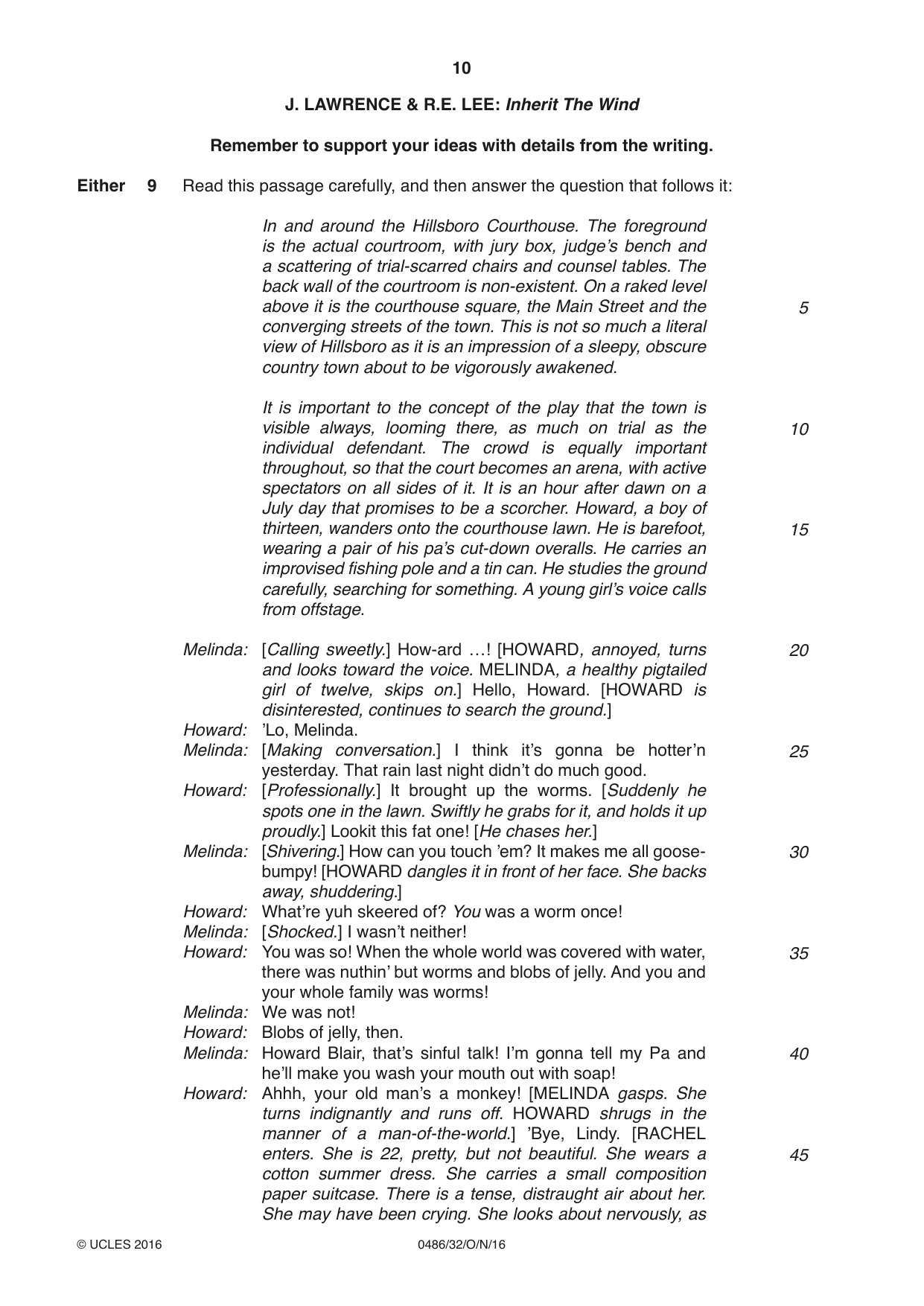 Cambridge IGCSE English - Literature 0486 2016 Oct/Nov Paper 3 · Variant 2 question paper, page 10 of 12