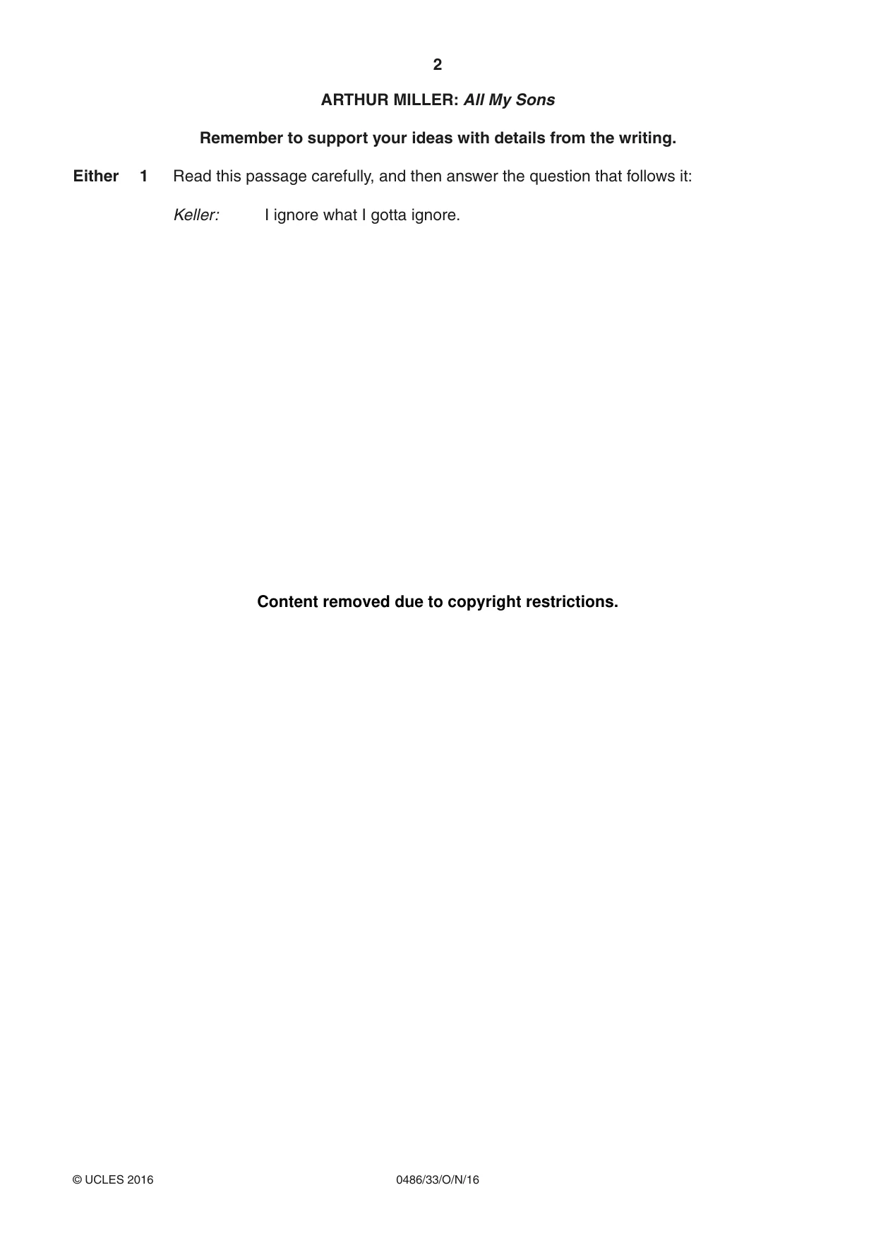 Cambridge IGCSE English - Literature 0486 2016 Oct/Nov Paper 3 · Variant 3 question paper, page 2 of 12