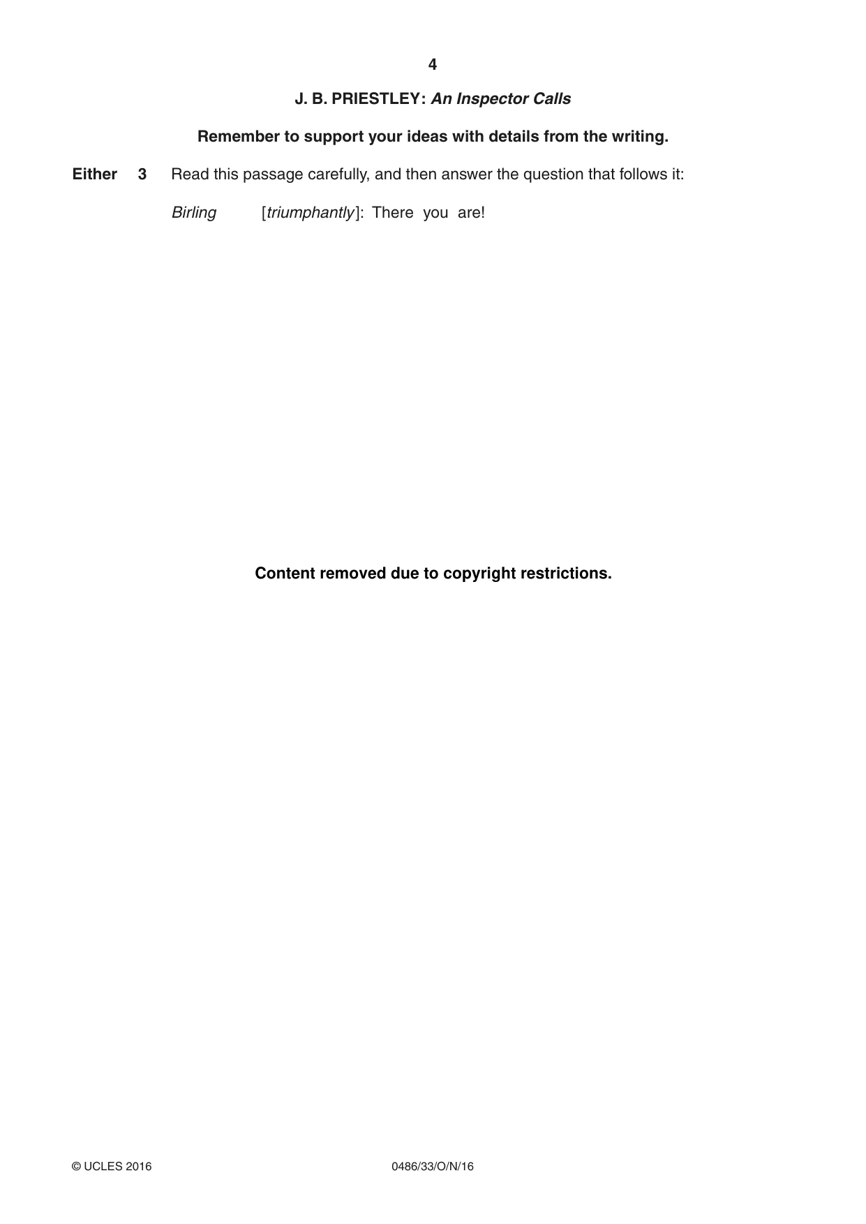Cambridge IGCSE English - Literature 0486 2016 Oct/Nov Paper 3 · Variant 3 question paper, page 4 of 12