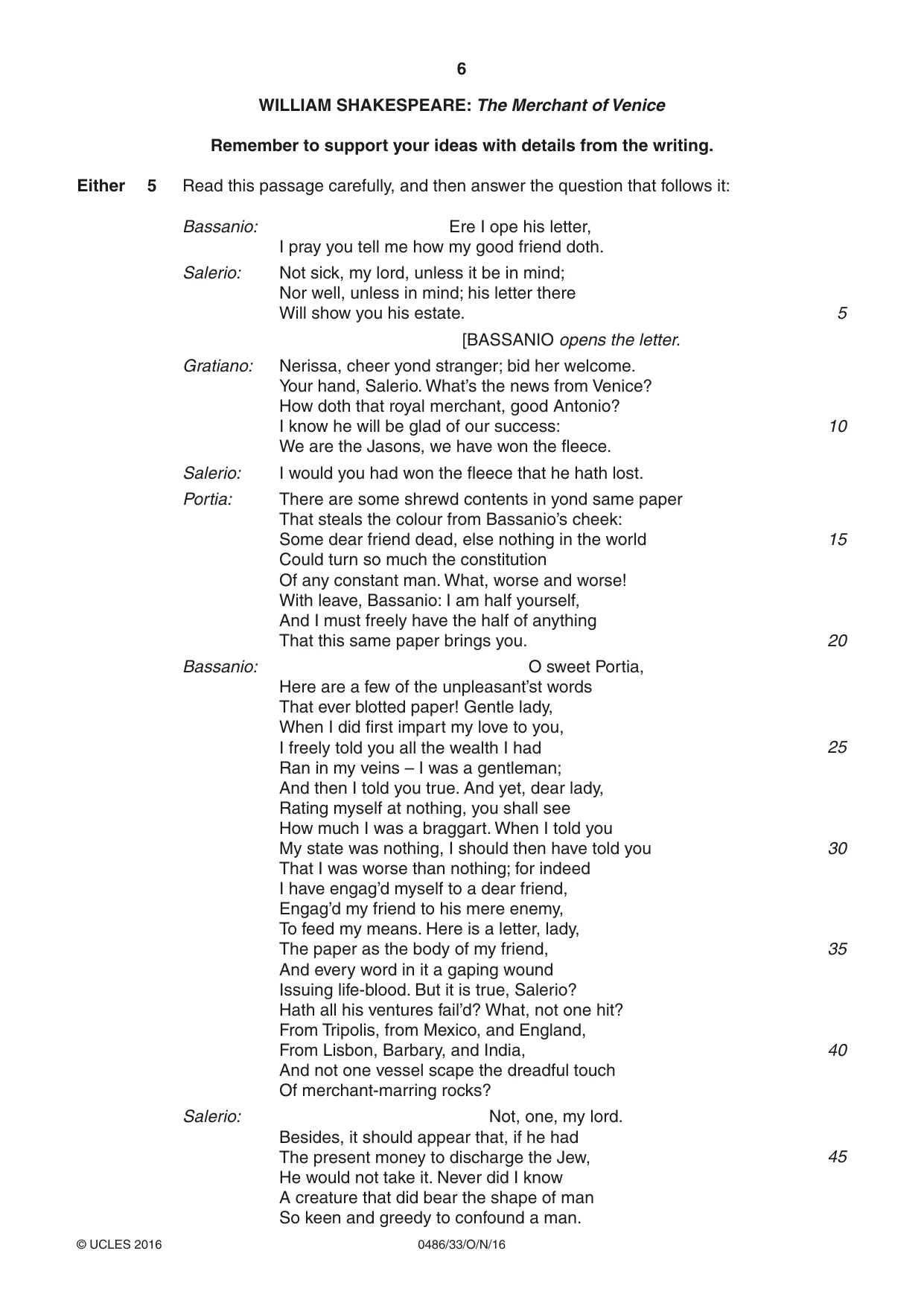 Cambridge IGCSE English - Literature 0486 2016 Oct/Nov Paper 3 · Variant 3 question paper, page 6 of 12