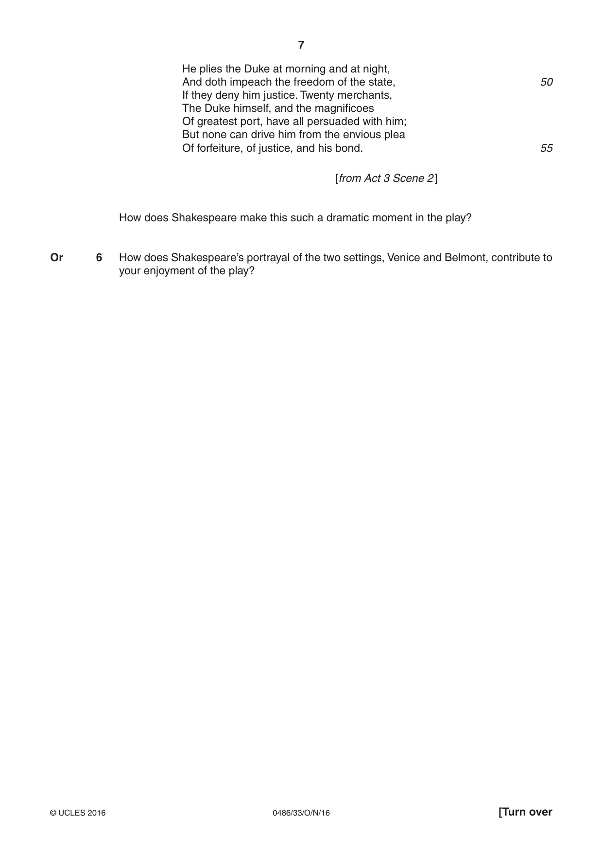 Cambridge IGCSE English - Literature 0486 2016 Oct/Nov Paper 3 · Variant 3 question paper, page 7 of 12
