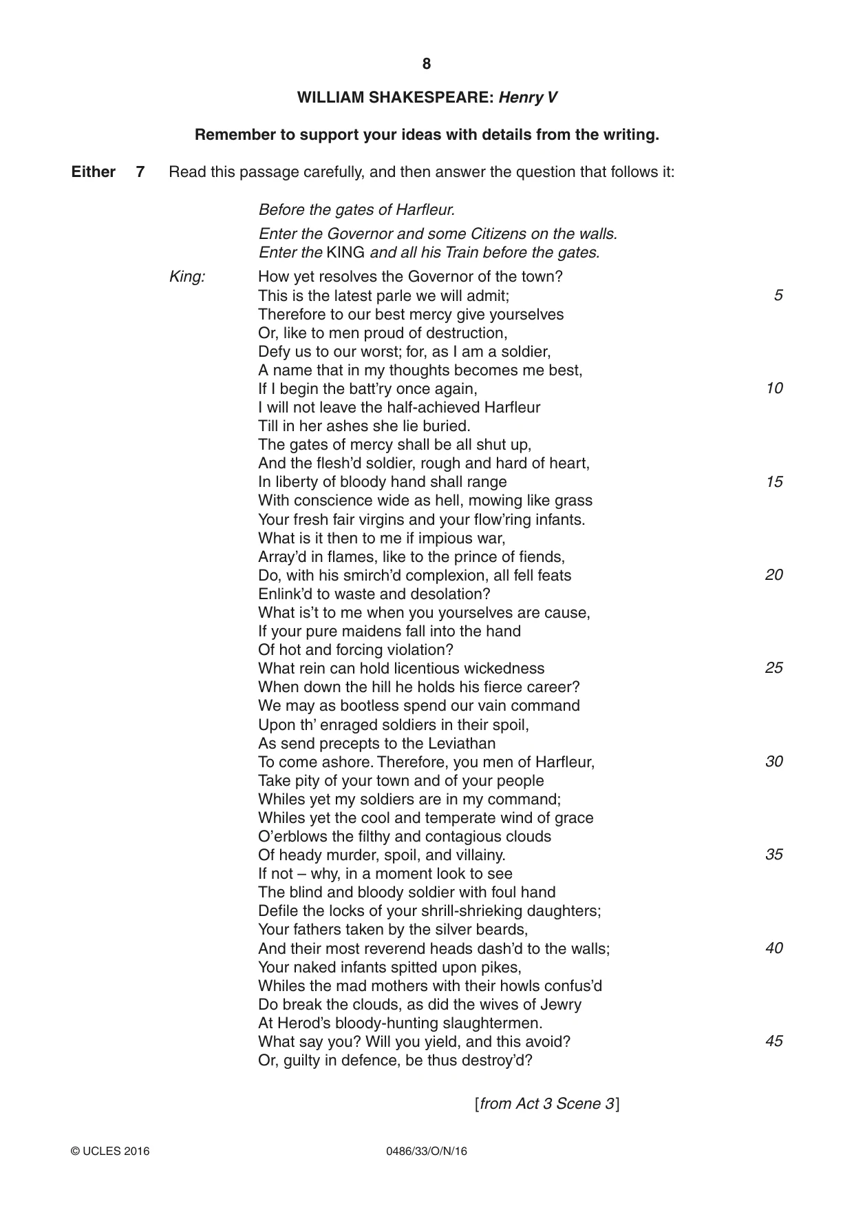 Cambridge IGCSE English - Literature 0486 2016 Oct/Nov Paper 3 · Variant 3 question paper, page 8 of 12