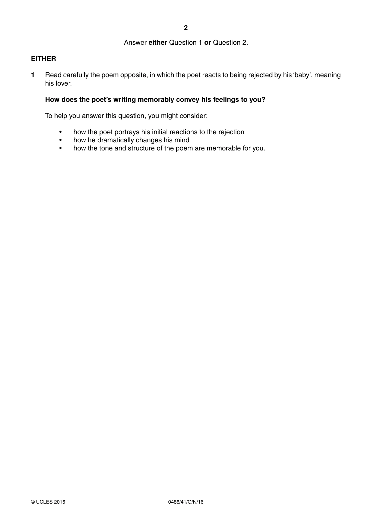 Cambridge IGCSE English - Literature 0486 2016 Oct/Nov Paper 4 · Variant 1 question paper, page 2 of 8